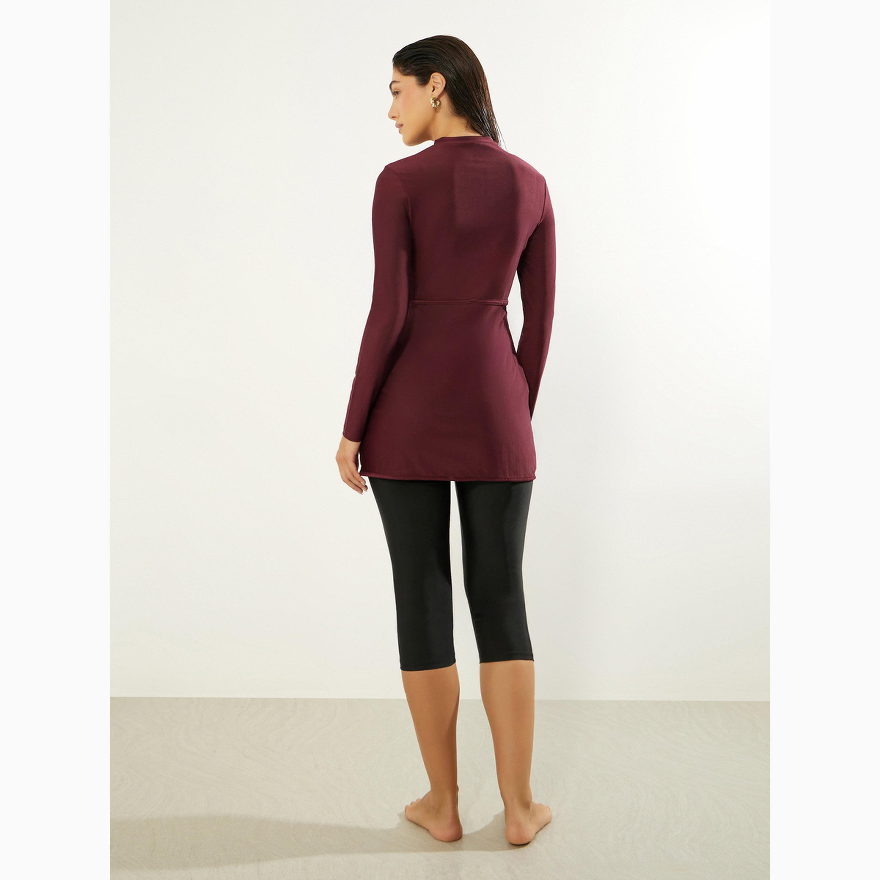 طقم بوركيني من 2 قطعة تونيك بأكمام طويلة ونصف سحاب وليقنز كابري-women-clothing-swimandbeach-swim-burkinis-image-6