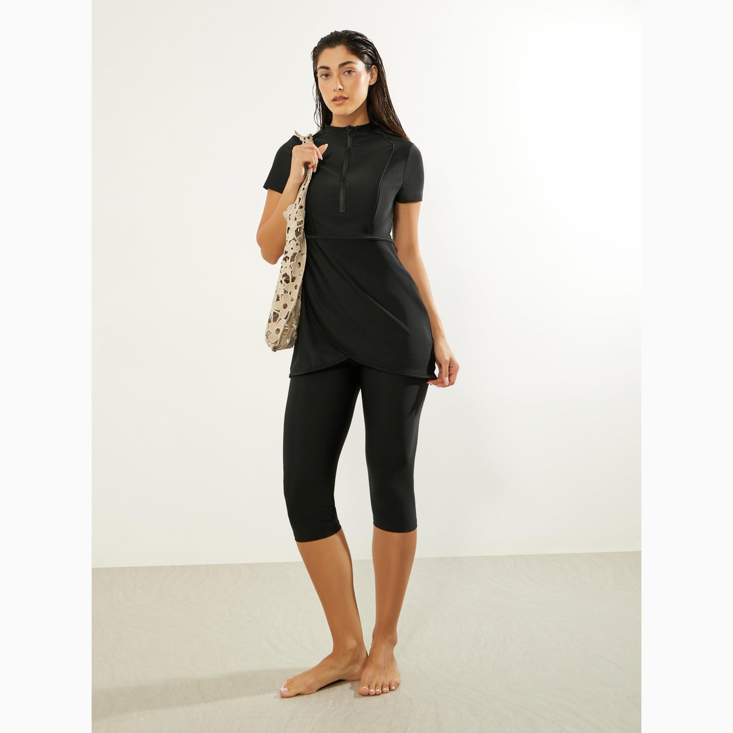 Styli Pack of 2 - Short Sleeve Tunic Burkini with Half Zip and Capri Leggings Set-women-clothing-swimandbeach-swim-burkinis-image-1