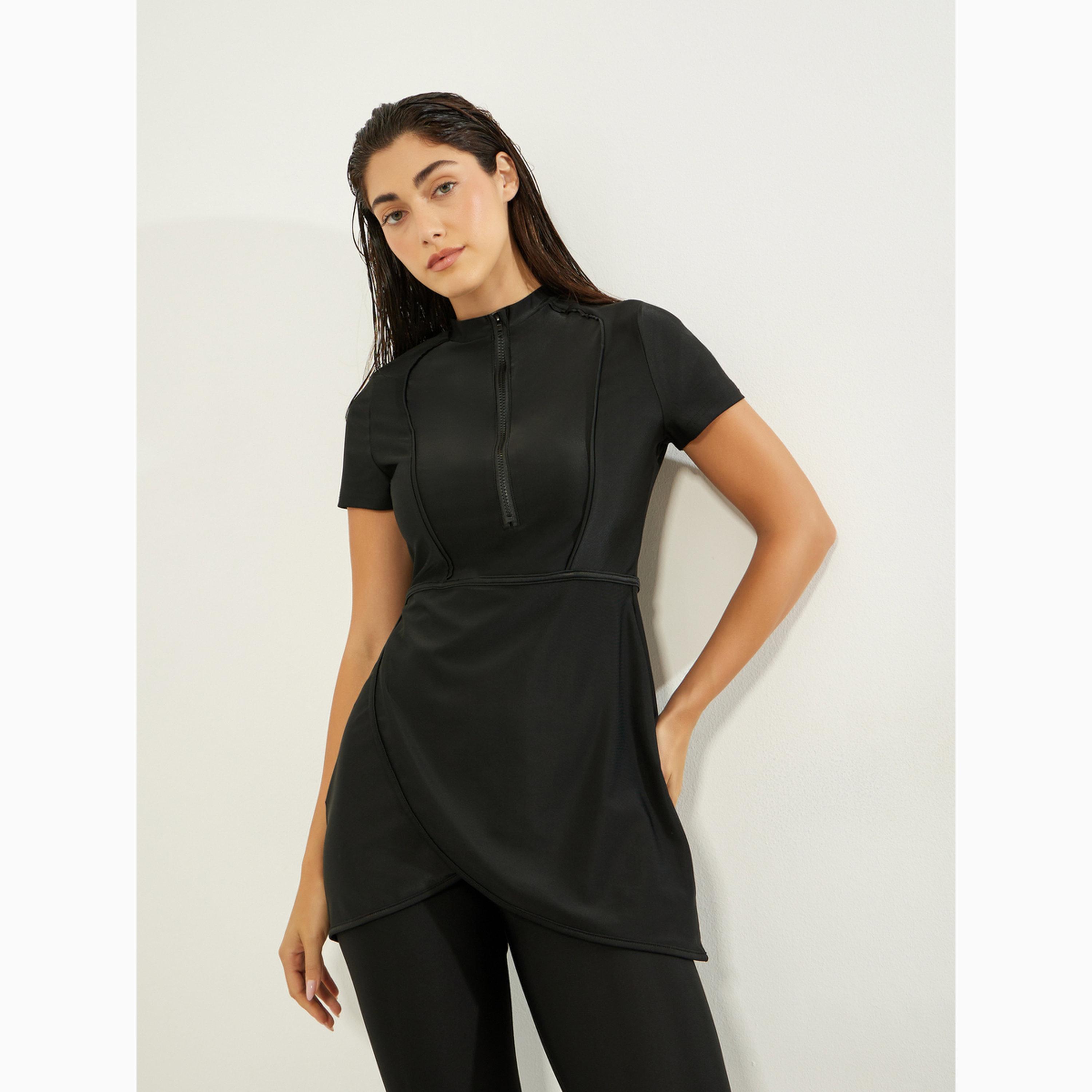 Styli Pack of 2 - Short Sleeve Tunic Burkini with Half Zip and Capri Leggings Set-women-clothing-swimandbeach-swim-burkinis-image-2