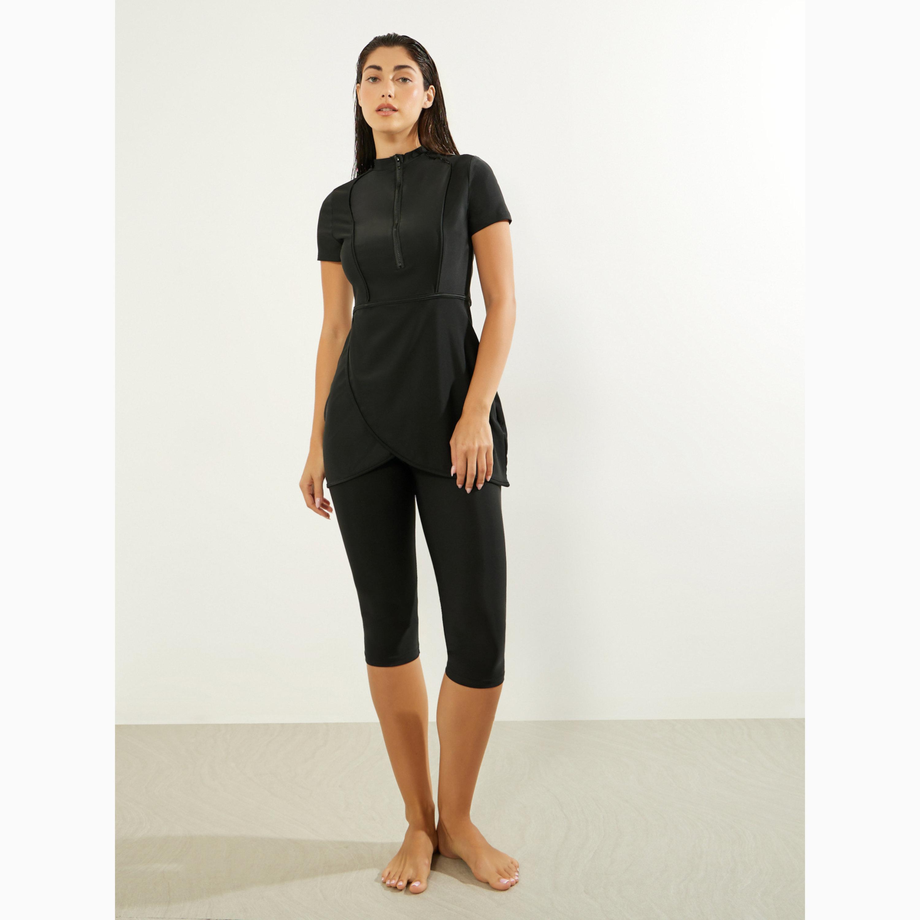 طقم بوركيني من 2 قطعة تونيك بأكمام قصيرة ونصف سحاب وليقنز كابري-women-clothing-swimandbeach-swim-burkinis-image-3