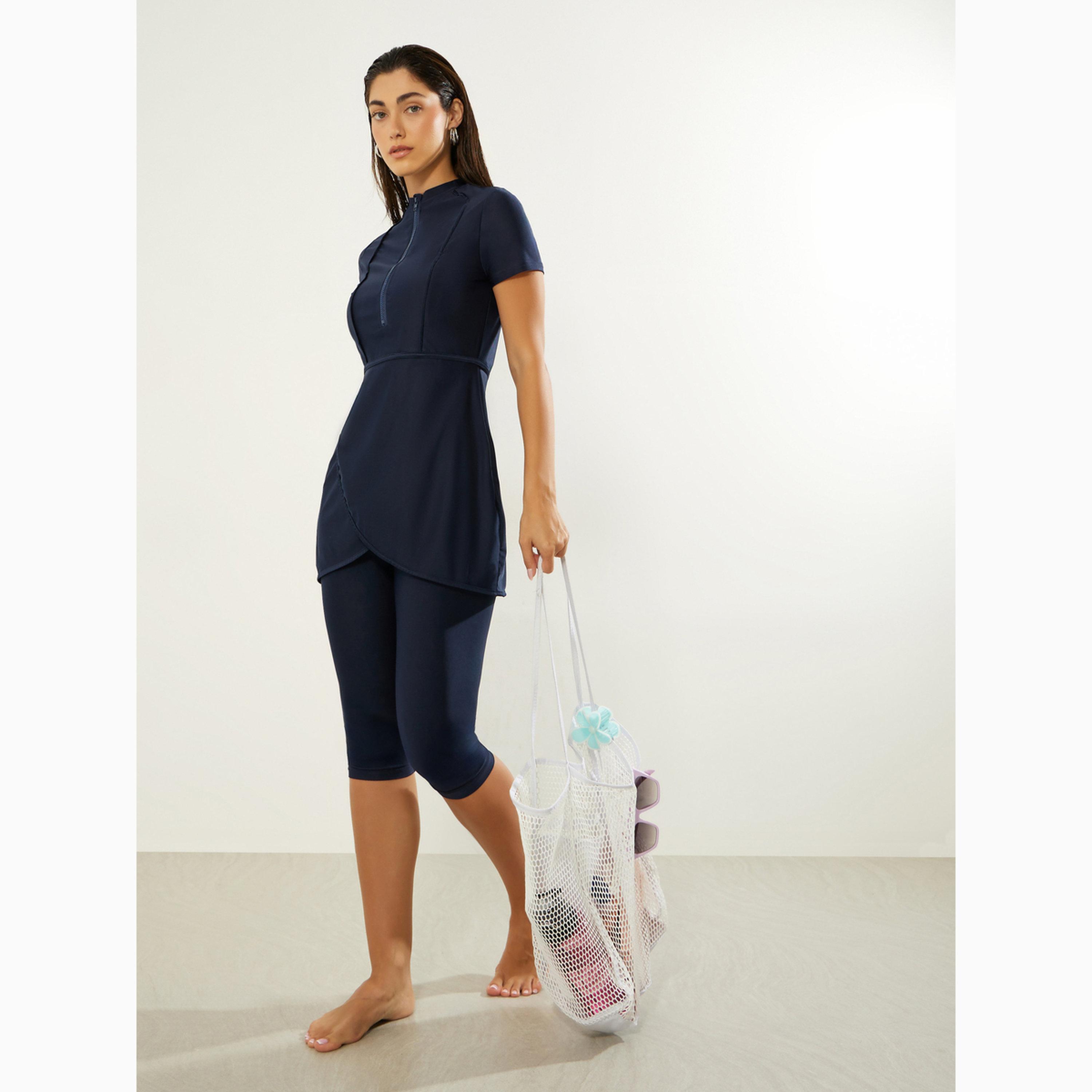 Styli Pack of 2 - Short Sleeve Tunic Burkini with Half Zip and Capri Leggings Set-women-clothing-swimandbeach-swim-burkinis-image-3