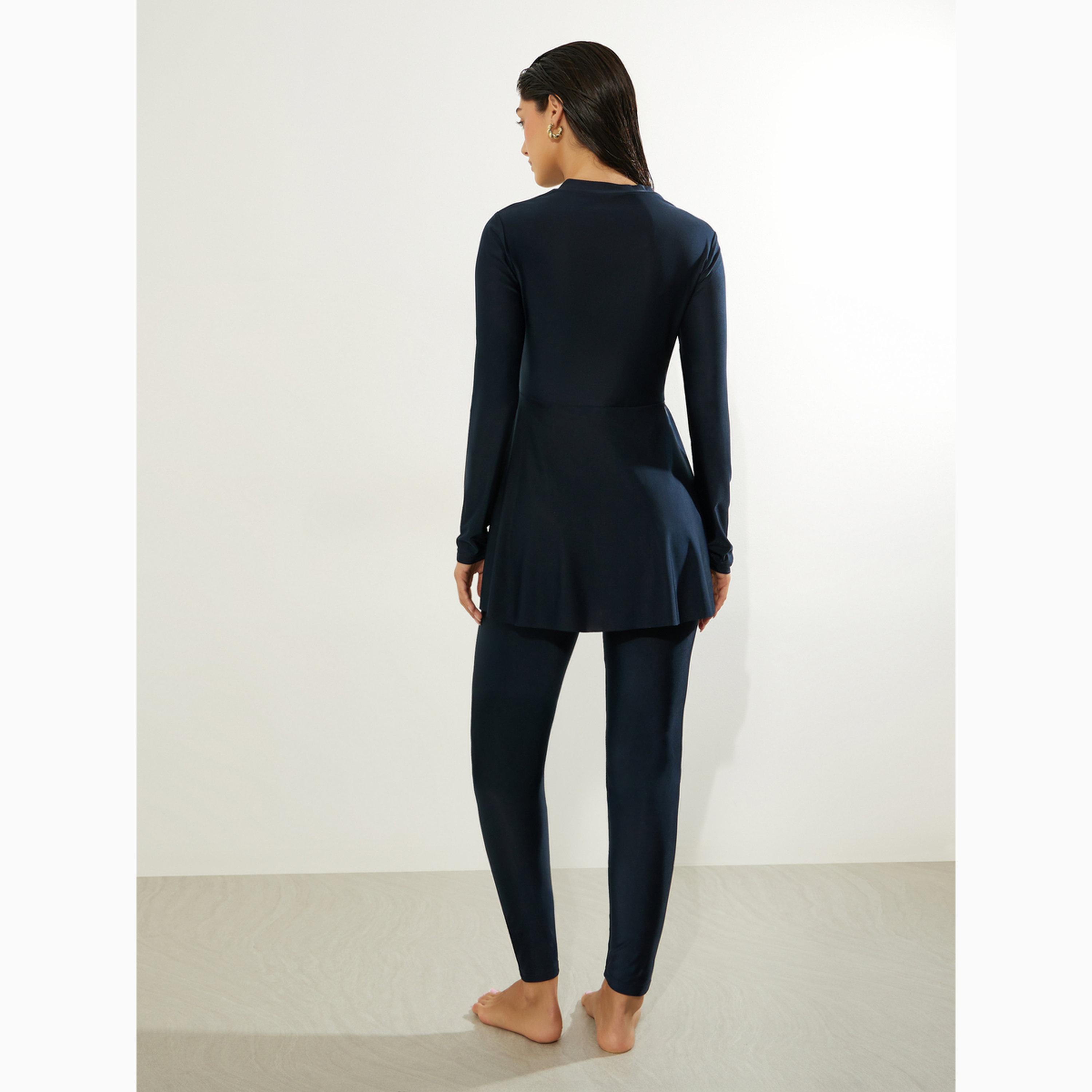 طقم بوركيني من 2 قطعة تونيك بنصف سحاب وتفاصيل كشكش وليقنز-women-clothing-swimandbeach-swim-burkinis-image-6