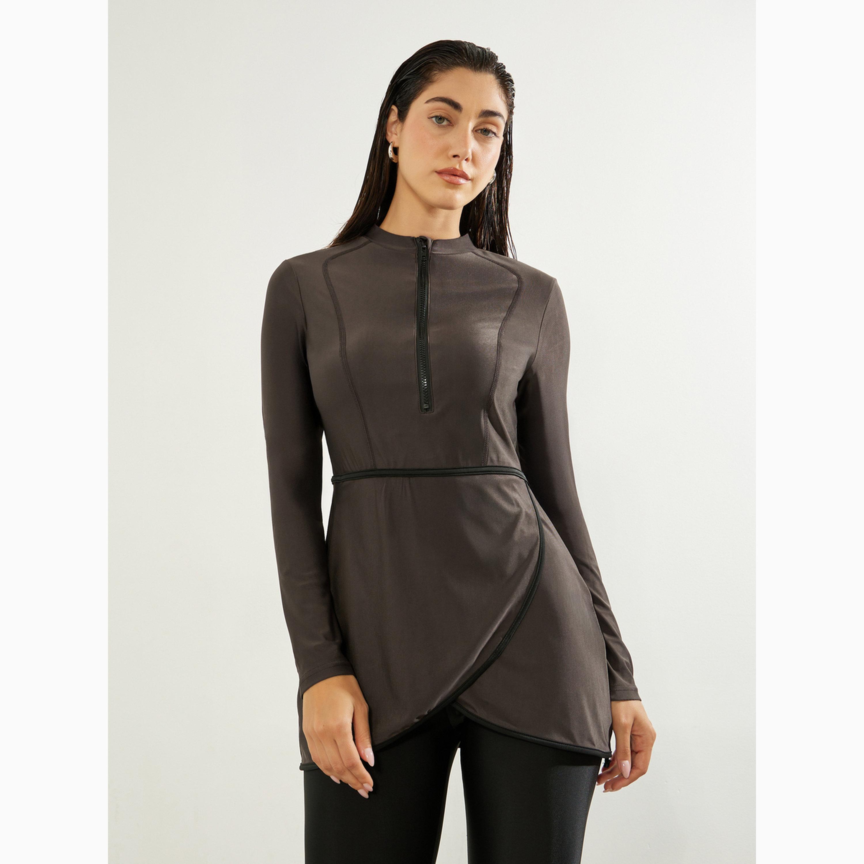 طقم بوركيني من 3 قطع تونيك بنمط لف وسحاب وليقنز مع غطاء رأس-women-clothing-swimandbeach-swim-burkinis-image-2