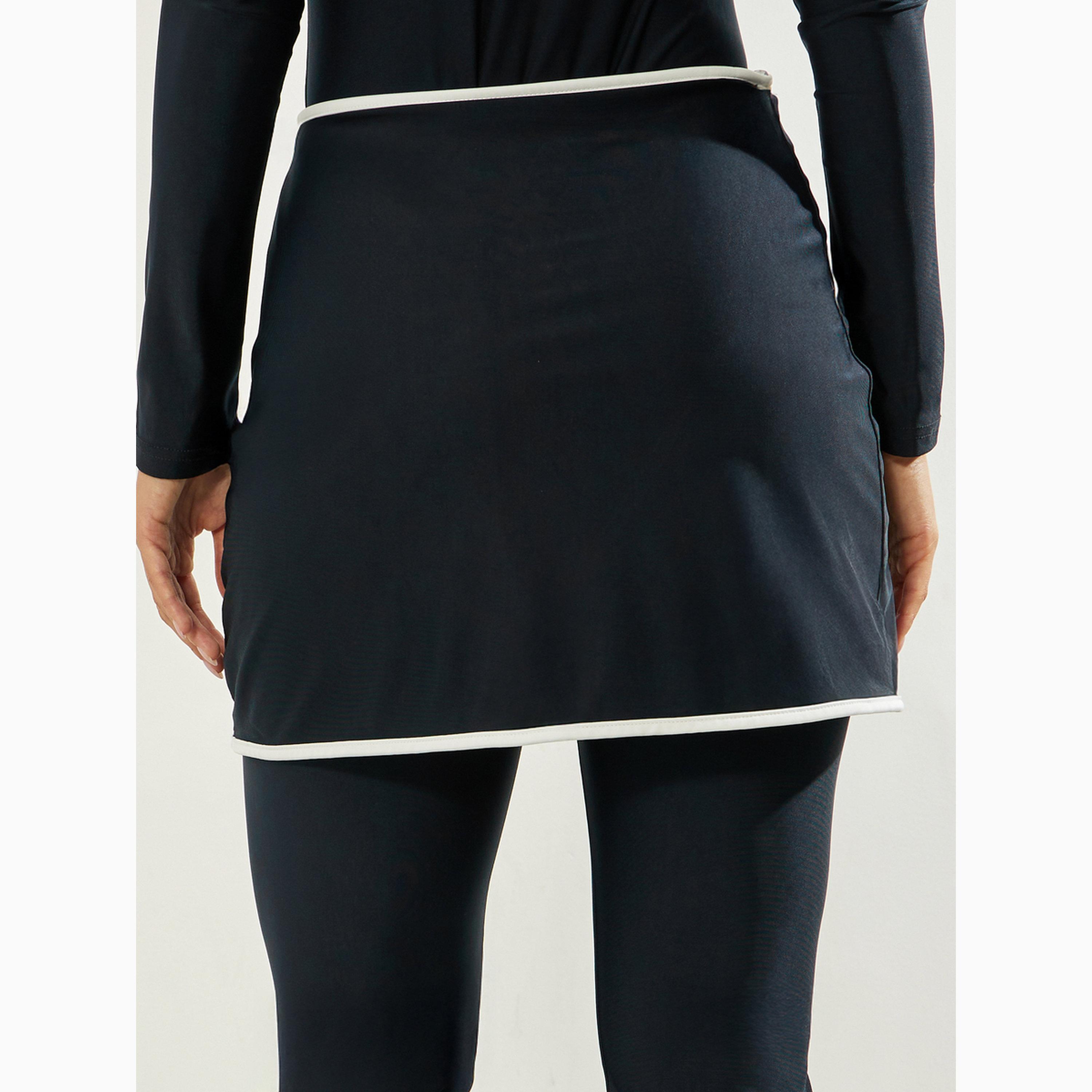 Styli Pack of 3 - Solid Full Sleeve Front Zip Swimsuit, Contrast Edge Wrap Skirt and Leggings Burkini Set-women-clothing-swimandbeach-swim-burkinis-image-4