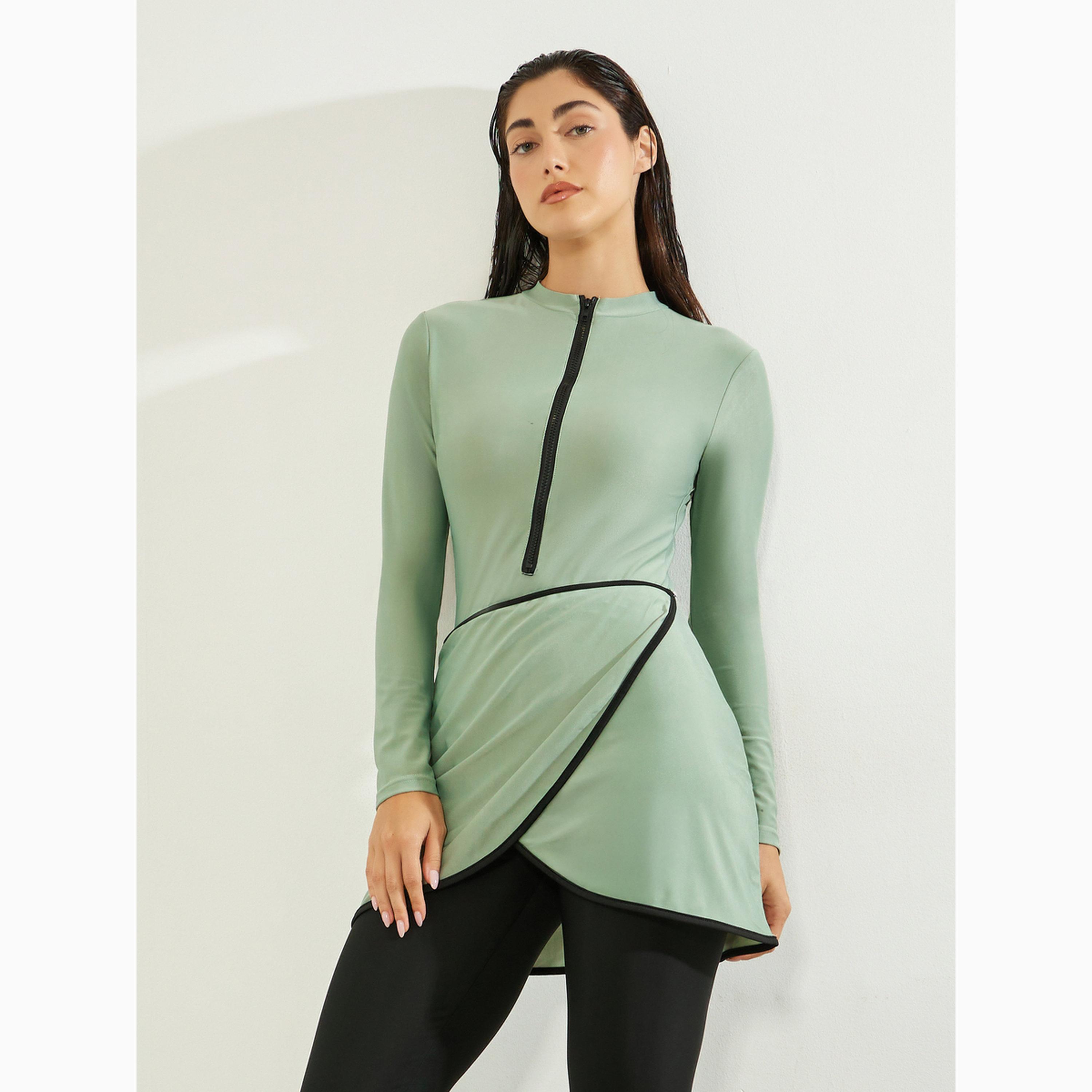 طقم بوركيني من 3 قطع لباس سباحة بسحاب وتنورة لف وليقنز-women-clothing-swimandbeach-swim-burkinis-image-6