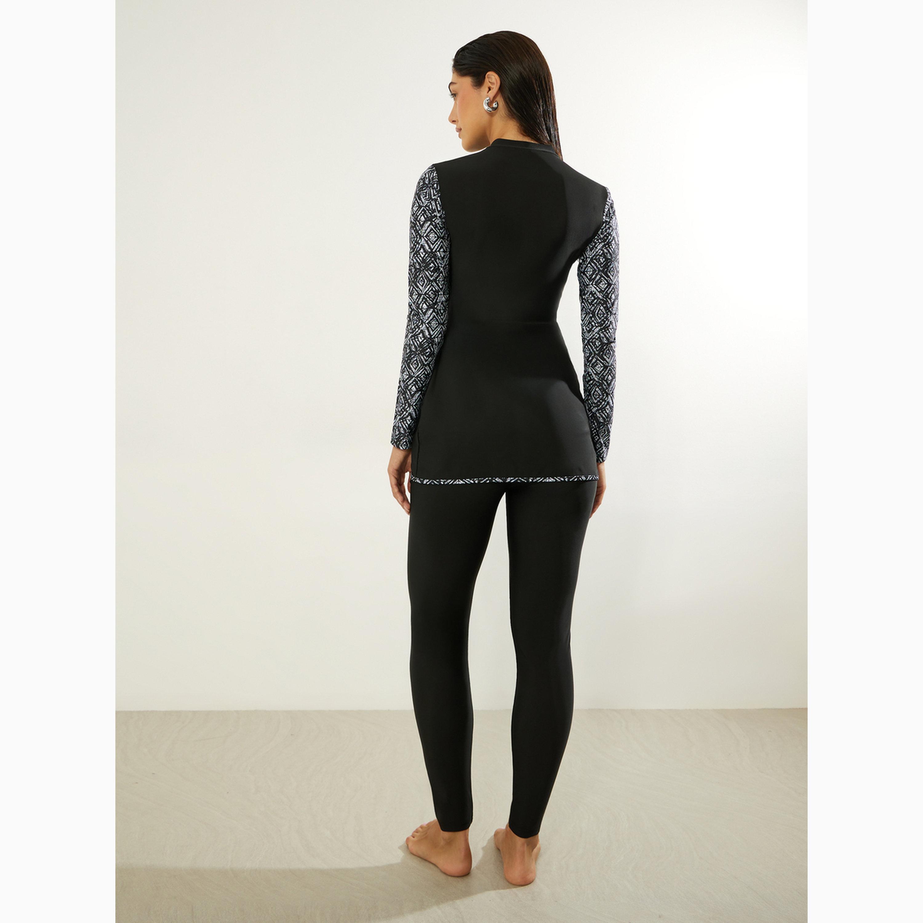 Styli Pack of 2 - Geo Print Side Panels Wrap Around Tunic and Leggings With Side Loop Burkini Set-women-clothing-swimandbeach-swim-burkinis-image-6