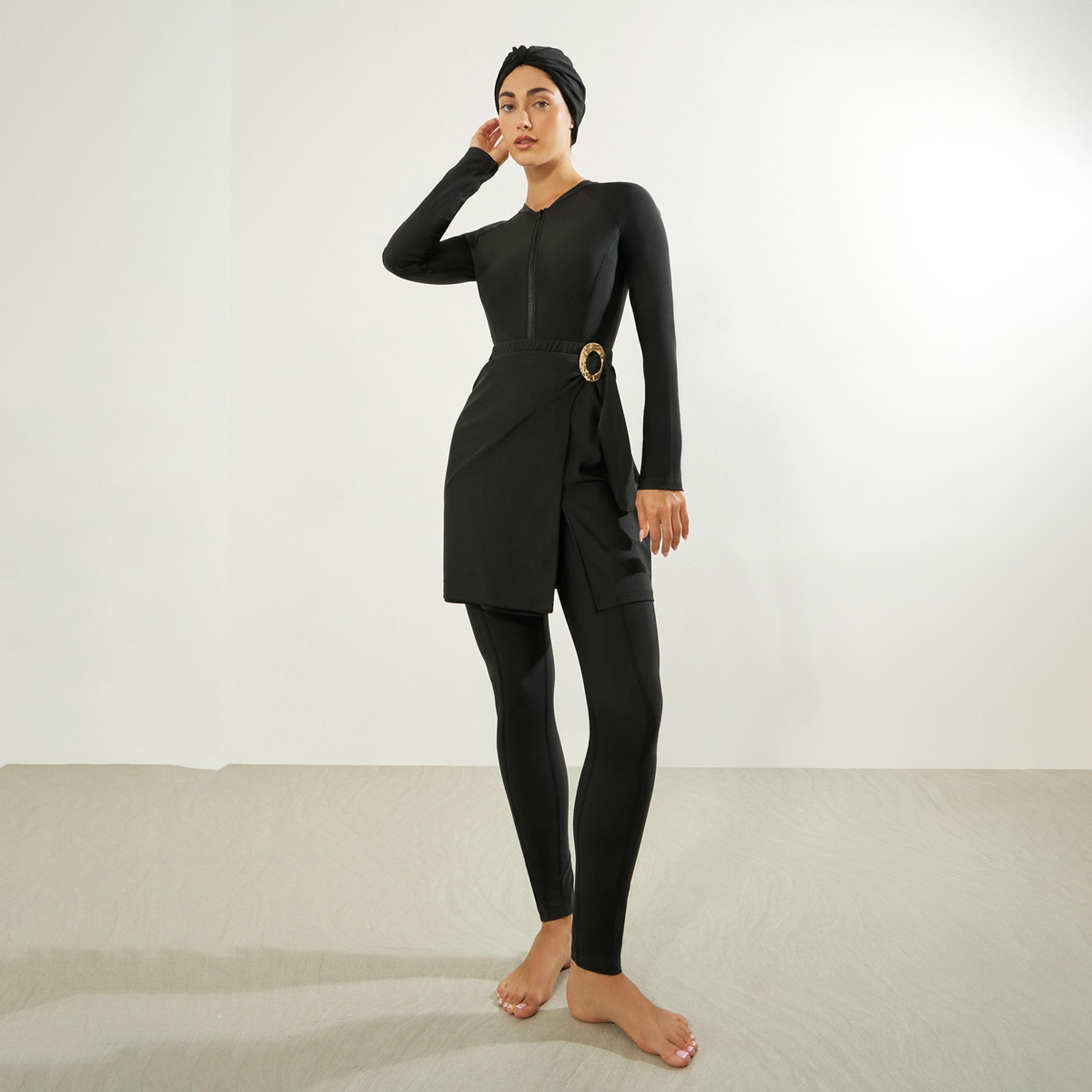 Styli Pack of 3 - Full Sleeve Half Zip Burkini with Cap and Wrap Skirt Set-women-clothing-swimandbeach-swim-burkinis-image-1