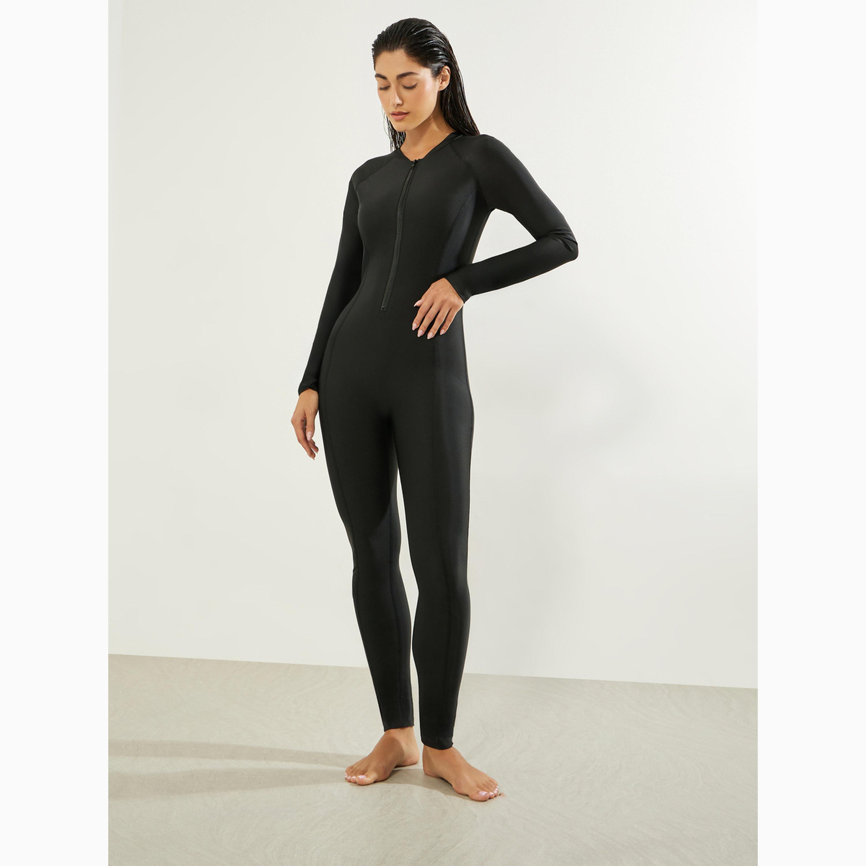 مجموعة بوركيني من تنورة لف وبوركيني بسحاب جزئي وأكمام كاملة وقبعة-women-clothing-swimandbeach-swim-burkinis-image-3