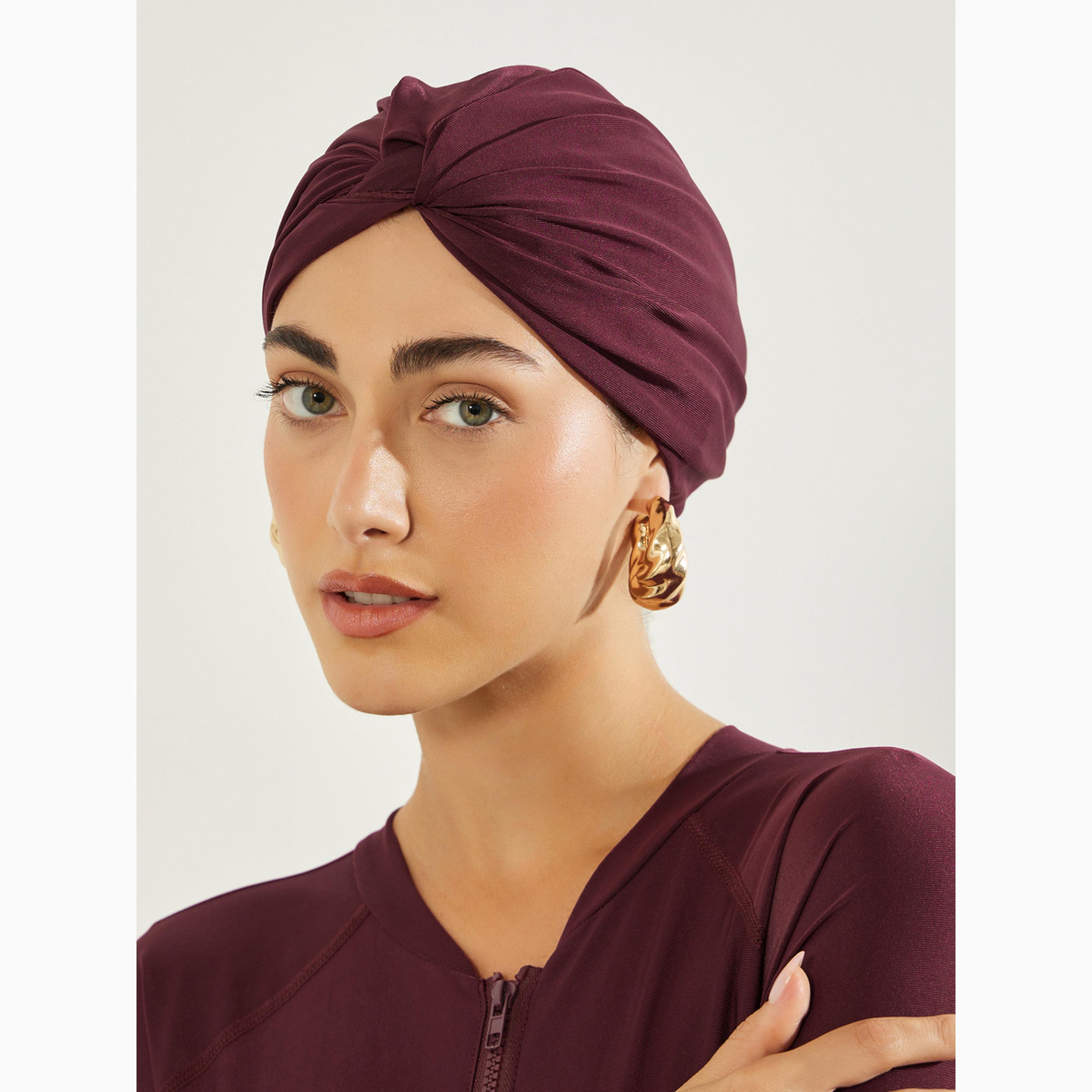 مجموعة بوركيني من تنورة لف وبدلة سباحة بأكمام راجلان وسحاب جزئي وقبعة-women-clothing-swimandbeach-swim-burkinis-image-6