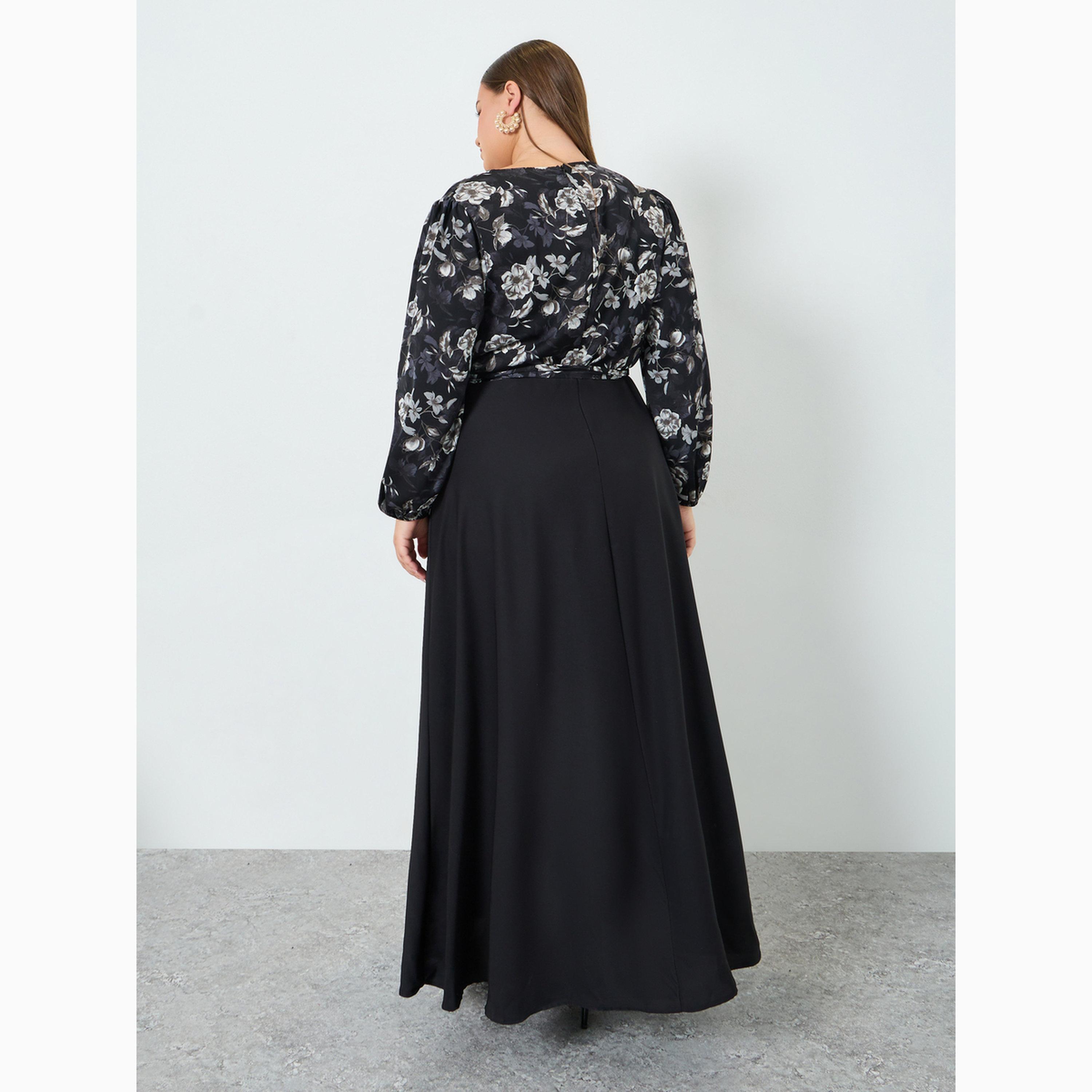 Styli Plus Floral Printed Wrap Look A-Line Maxi Dress-women-clothing-dresses-image-5