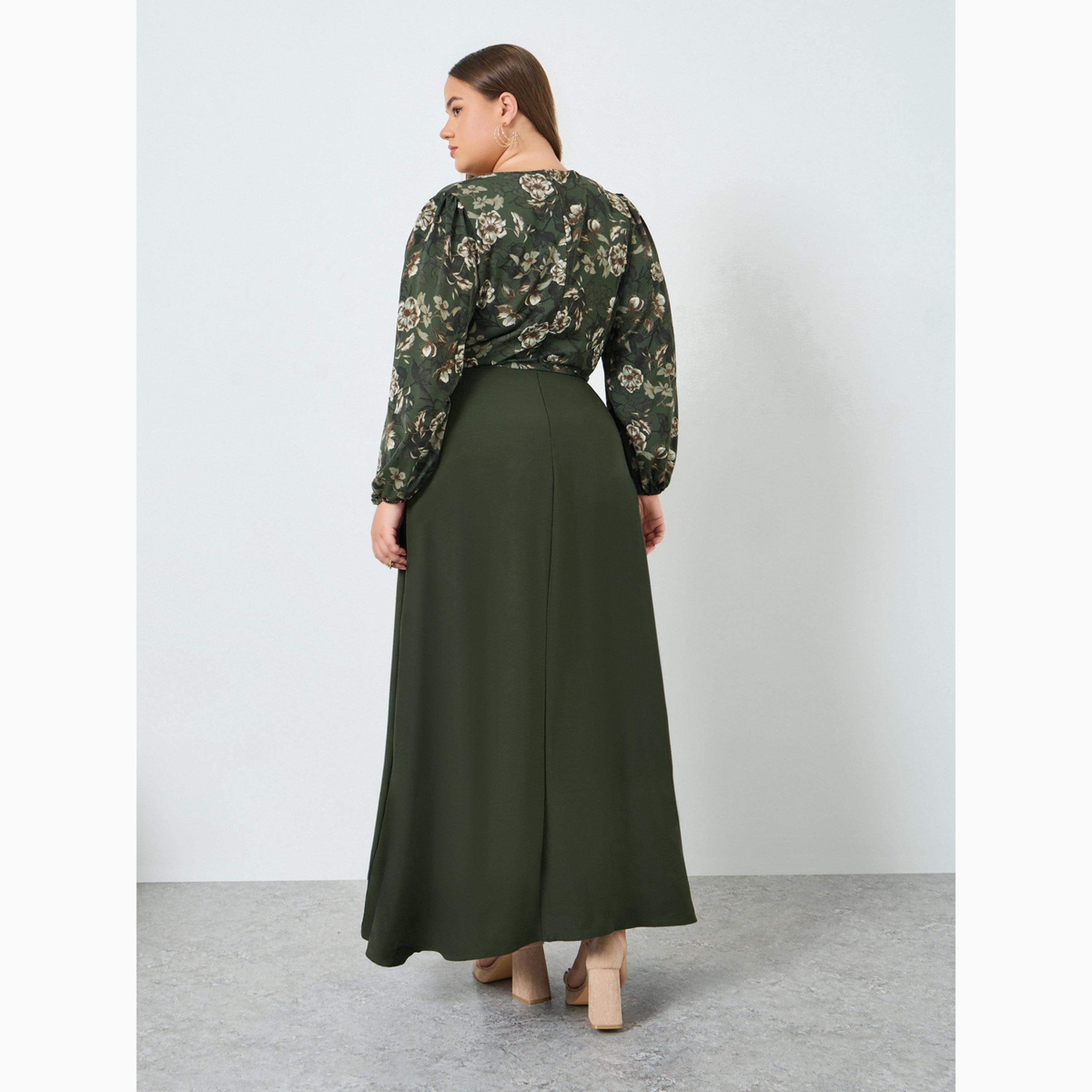Styli Plus Floral Printed Wrap Look A-Line Maxi Dress-women-clothing-dresses-image-5