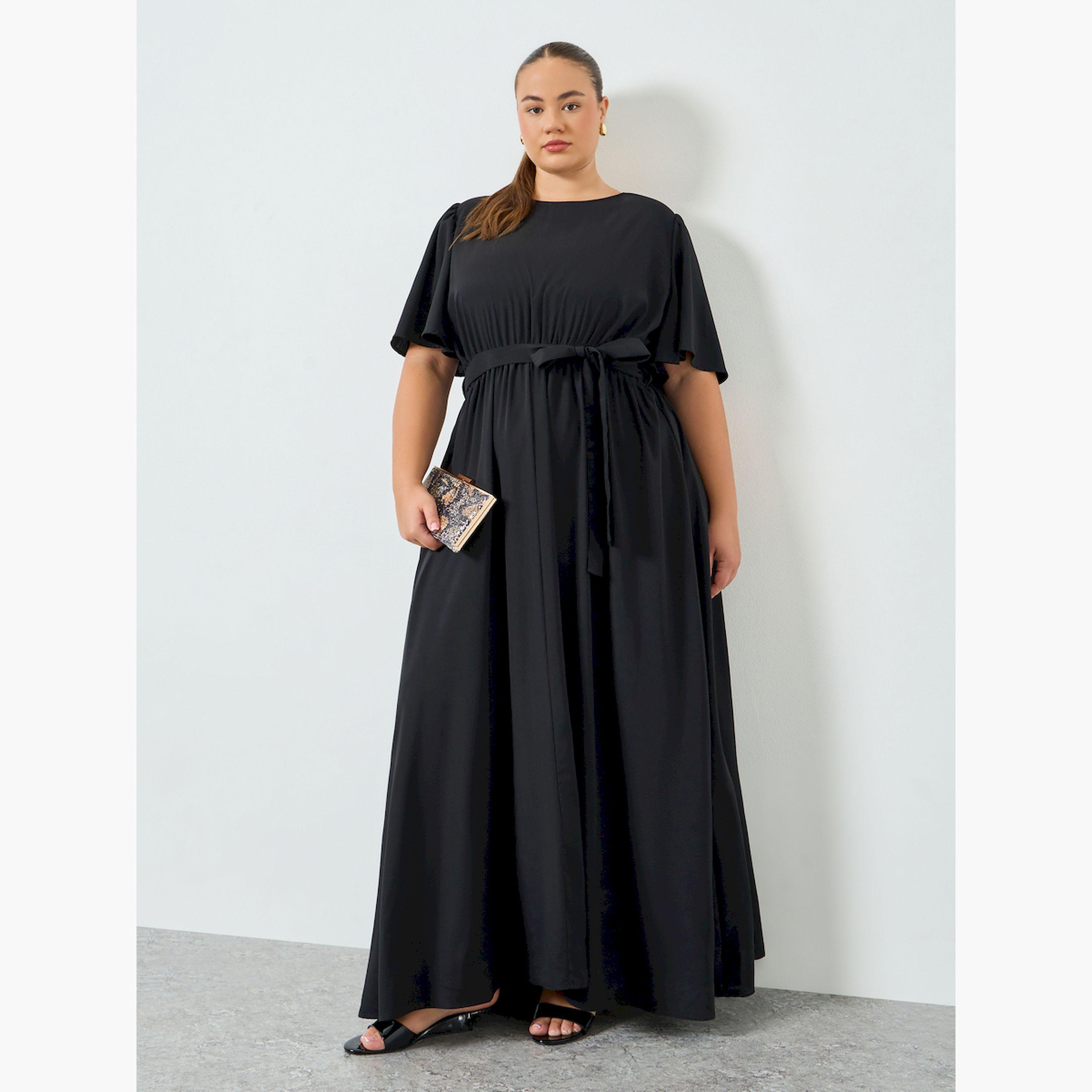 Styli Plus Size Black Pleated Maxi Dress-women-clothing-dresses-image-1