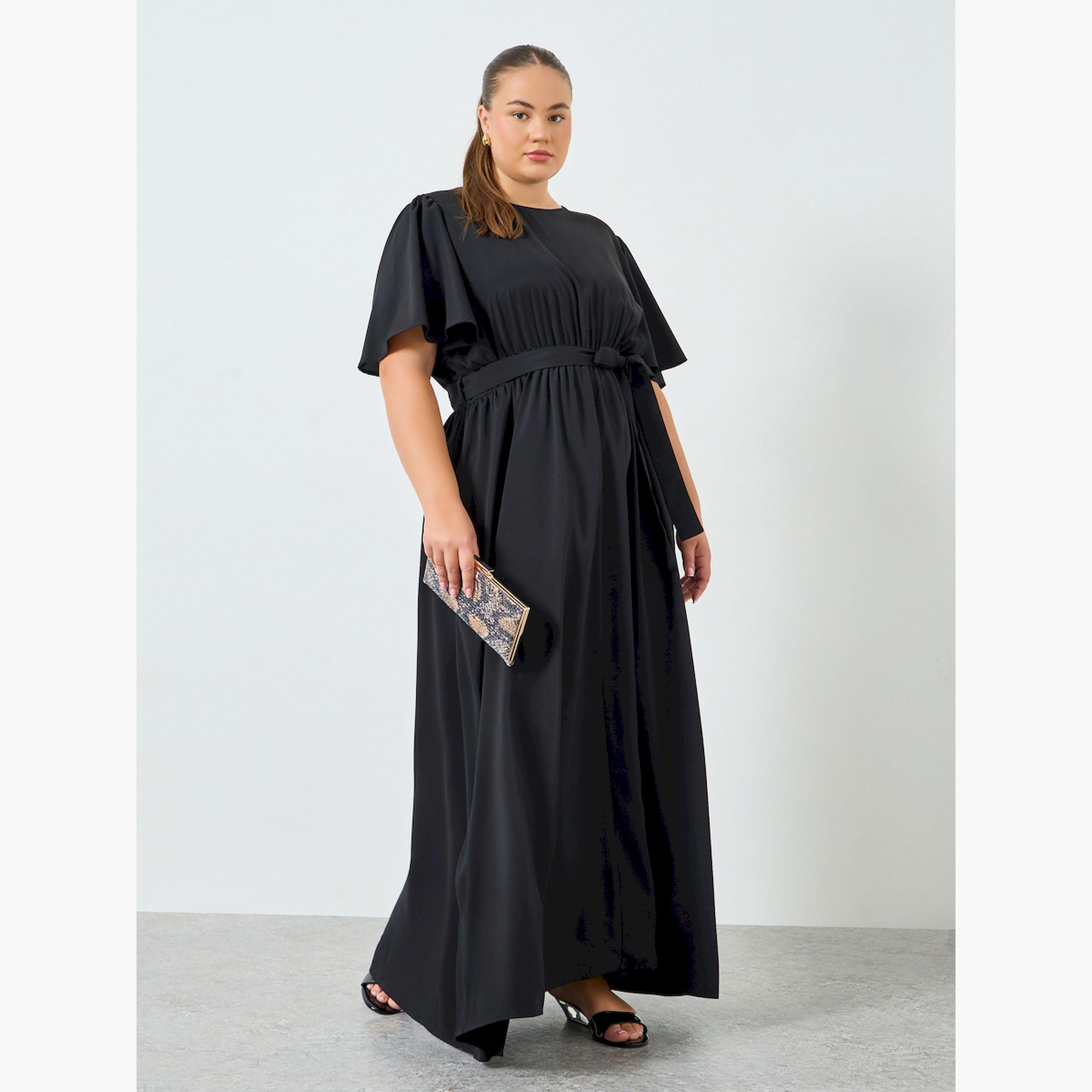 Styli Plus Size Black Pleated Maxi Dress-women-clothing-dresses-image-3