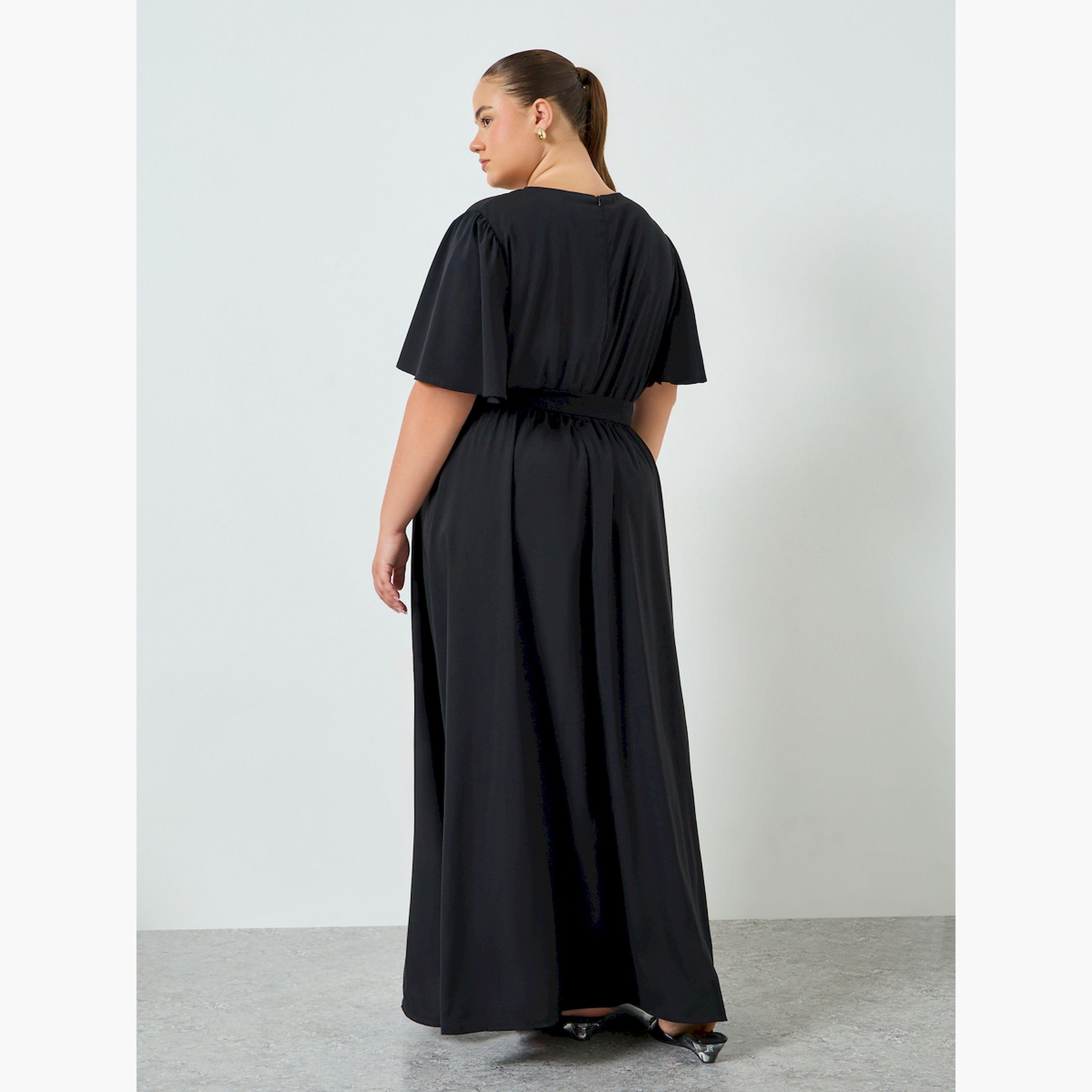 Styli Plus Size Black Pleated Maxi Dress-women-clothing-dresses-image-4