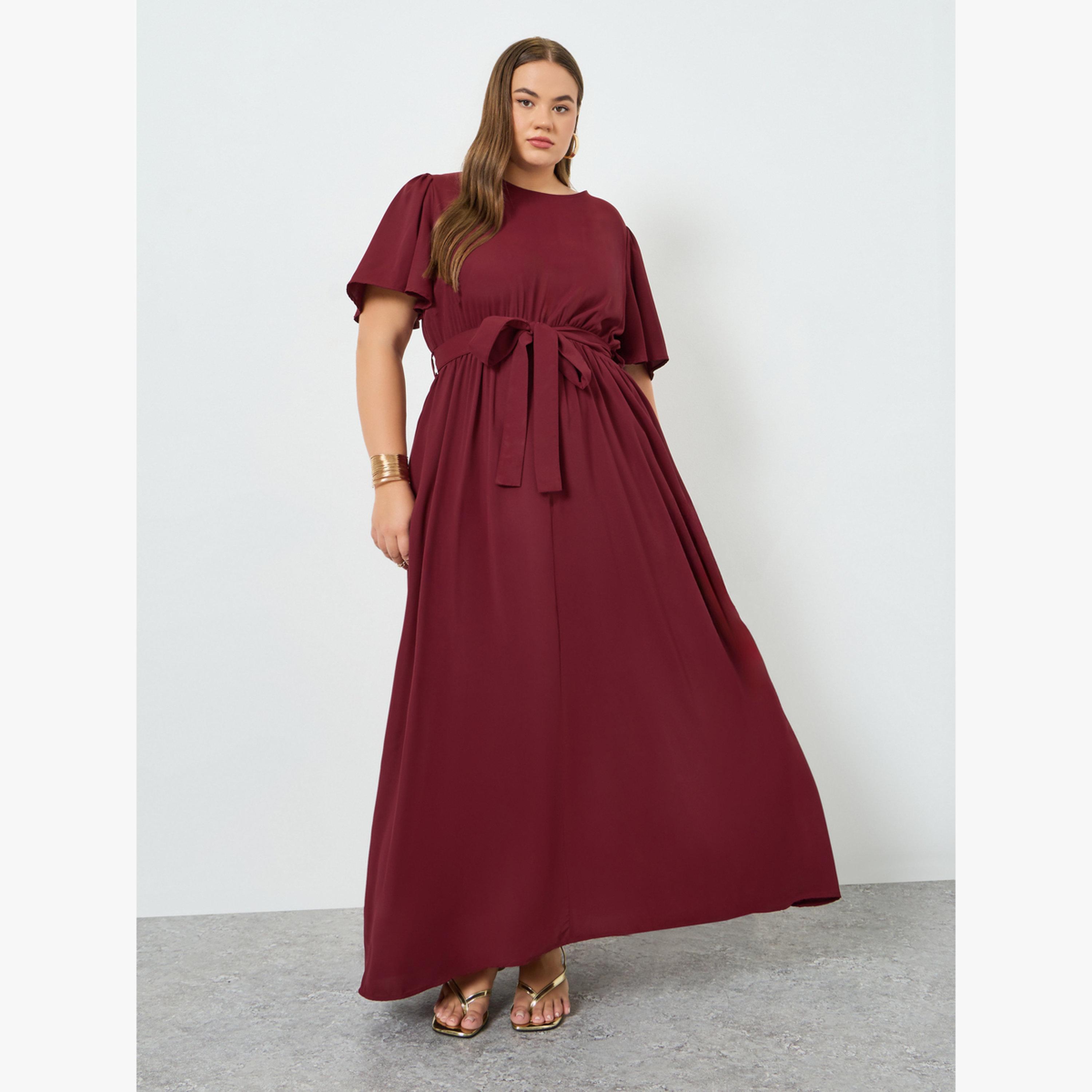 فستان طويل مقاس كبير برباط خصر-women-clothing-dresses-image-1