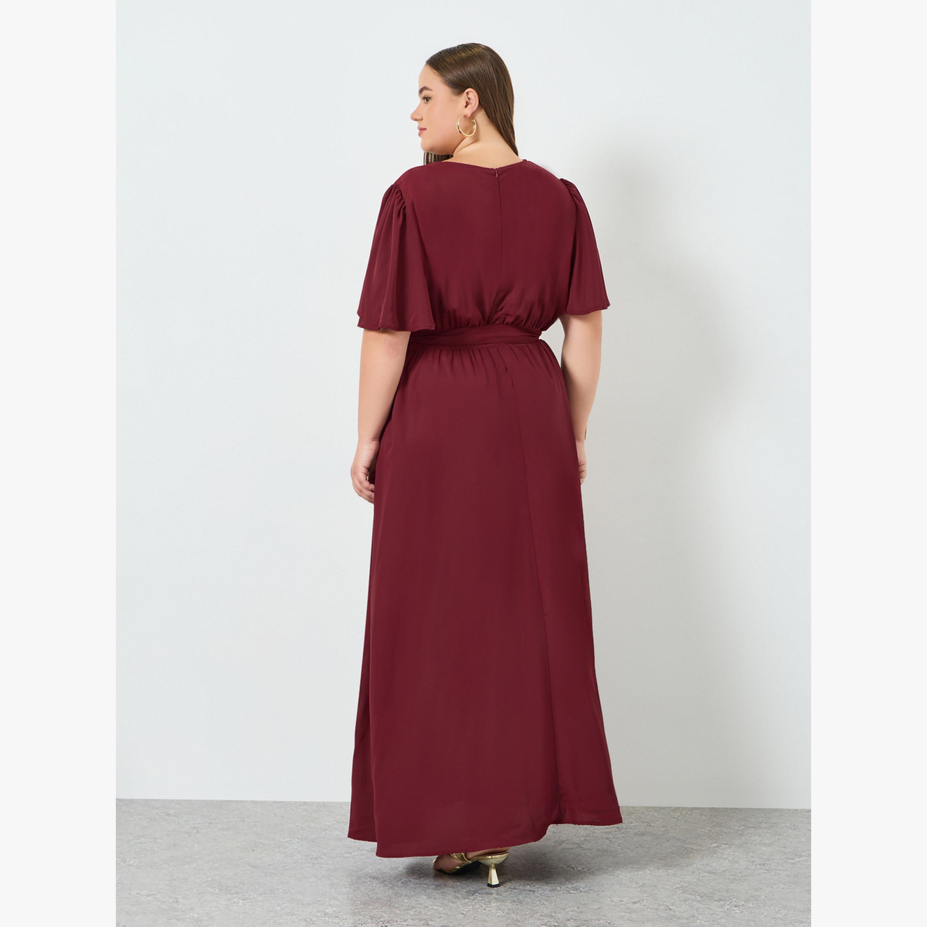 Styli Plus Size Burgundy Waist-Tie Maxi Dress-women-clothing-dresses-image-4