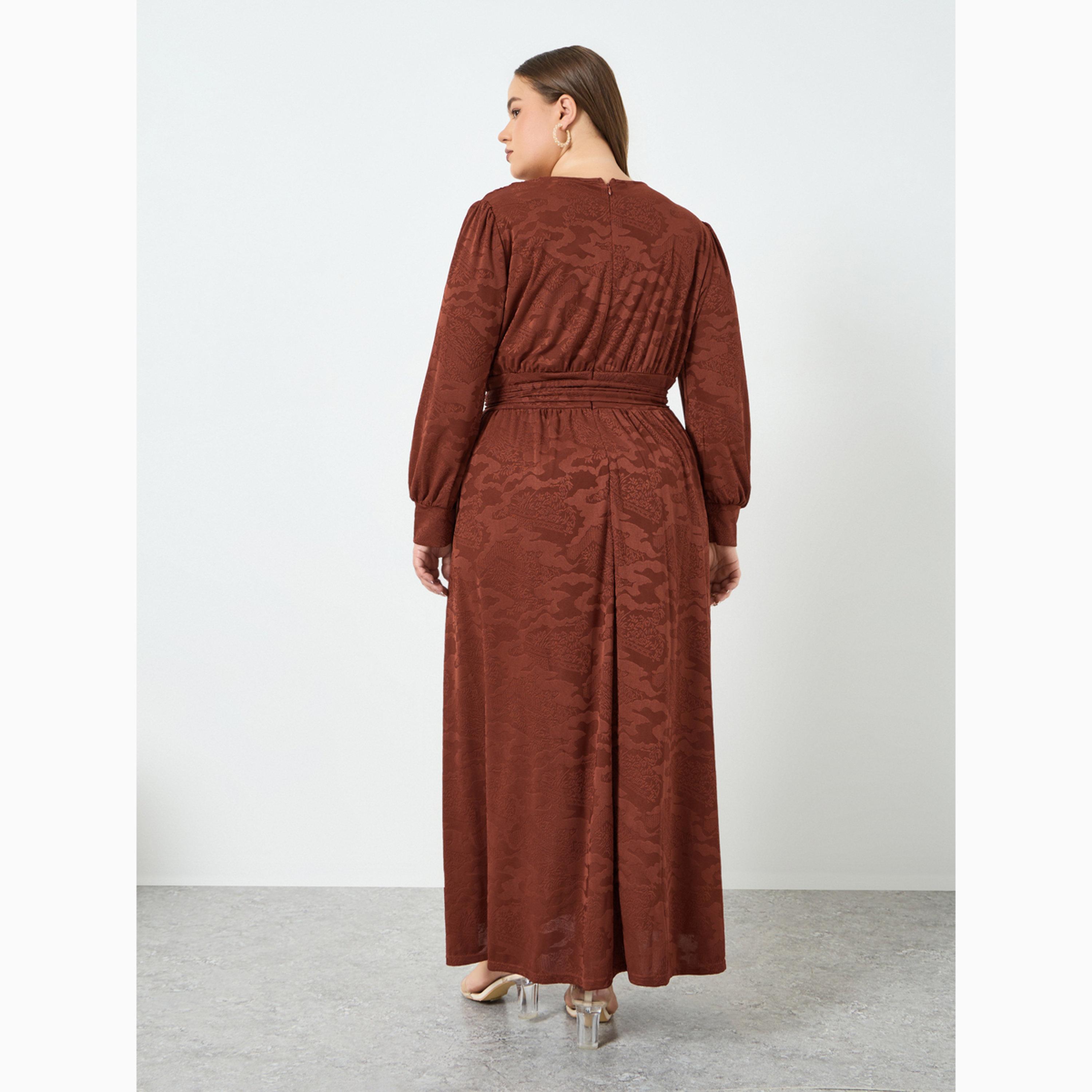 Styli Plus Belted Jacquard Knit A-Line Maxi Dress-women-clothing-dresses-image-5
