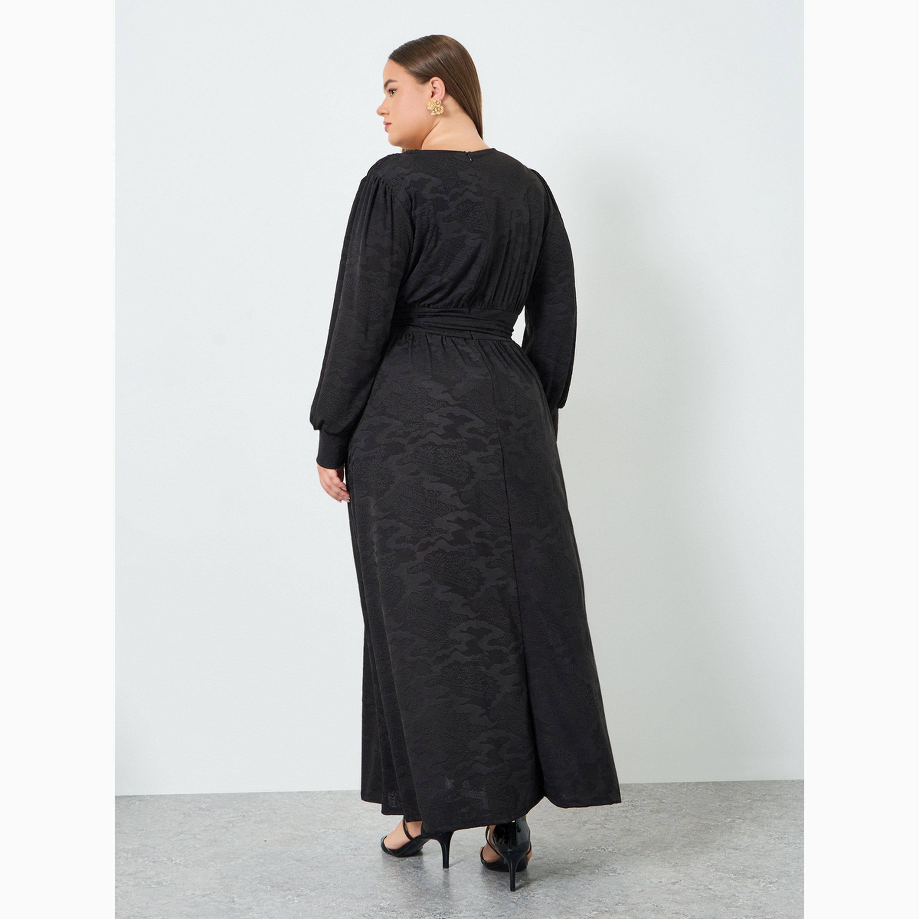 Styli Plus Belted Jacquard Knit A-Line Maxi Dress-women-clothing-dresses-image-5