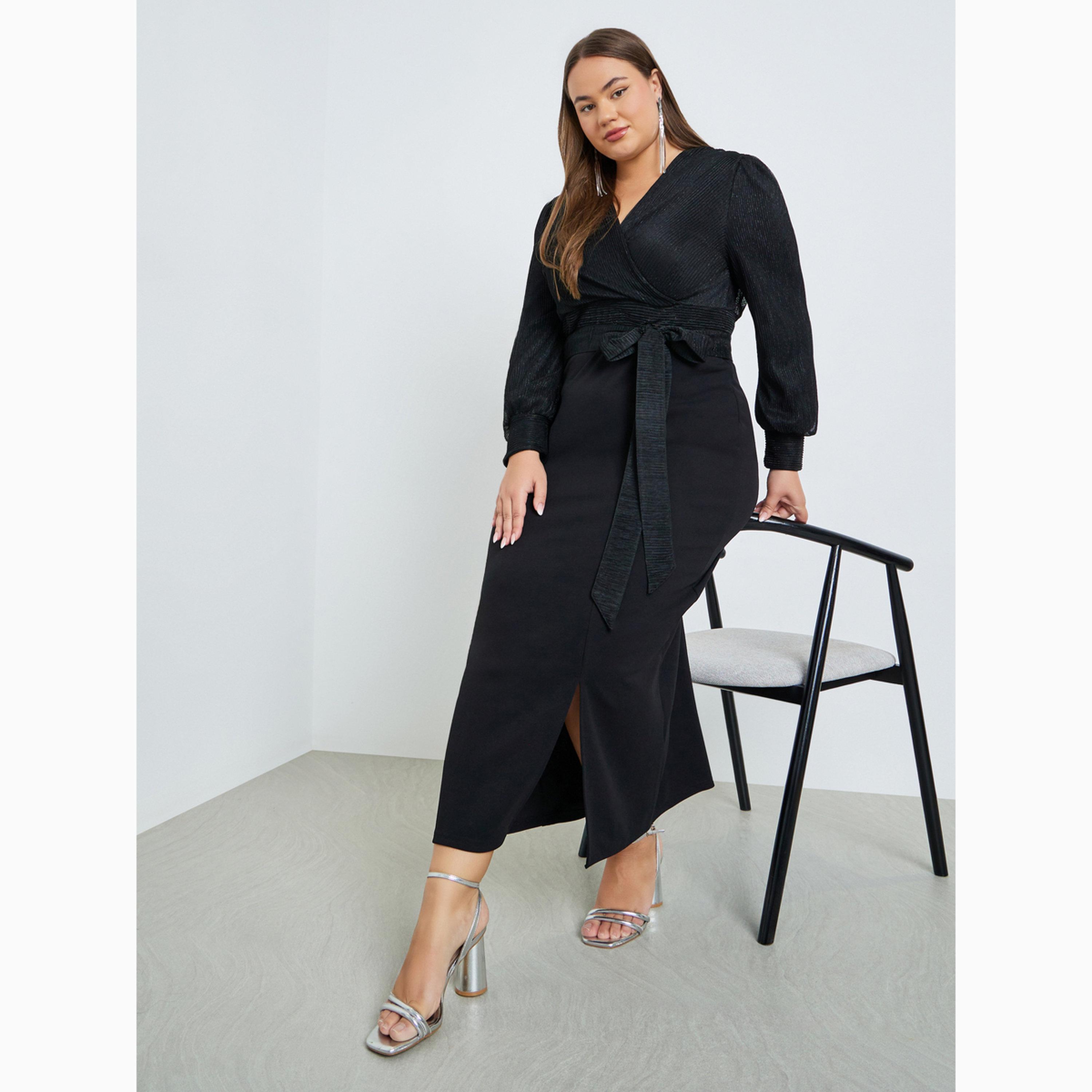 فستان طويل بنمط لف وتفاصيل لامعة-women-clothing-dresses-image-2