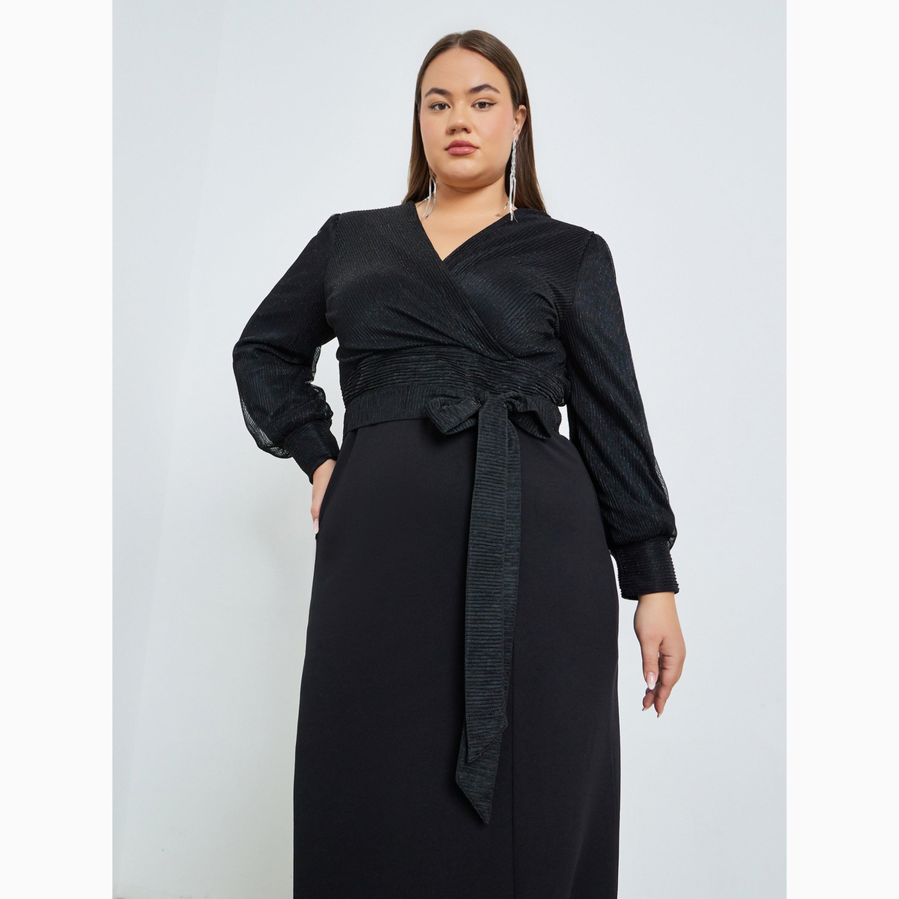 فستان طويل بنمط لف وتفاصيل لامعة-women-clothing-dresses-image-3