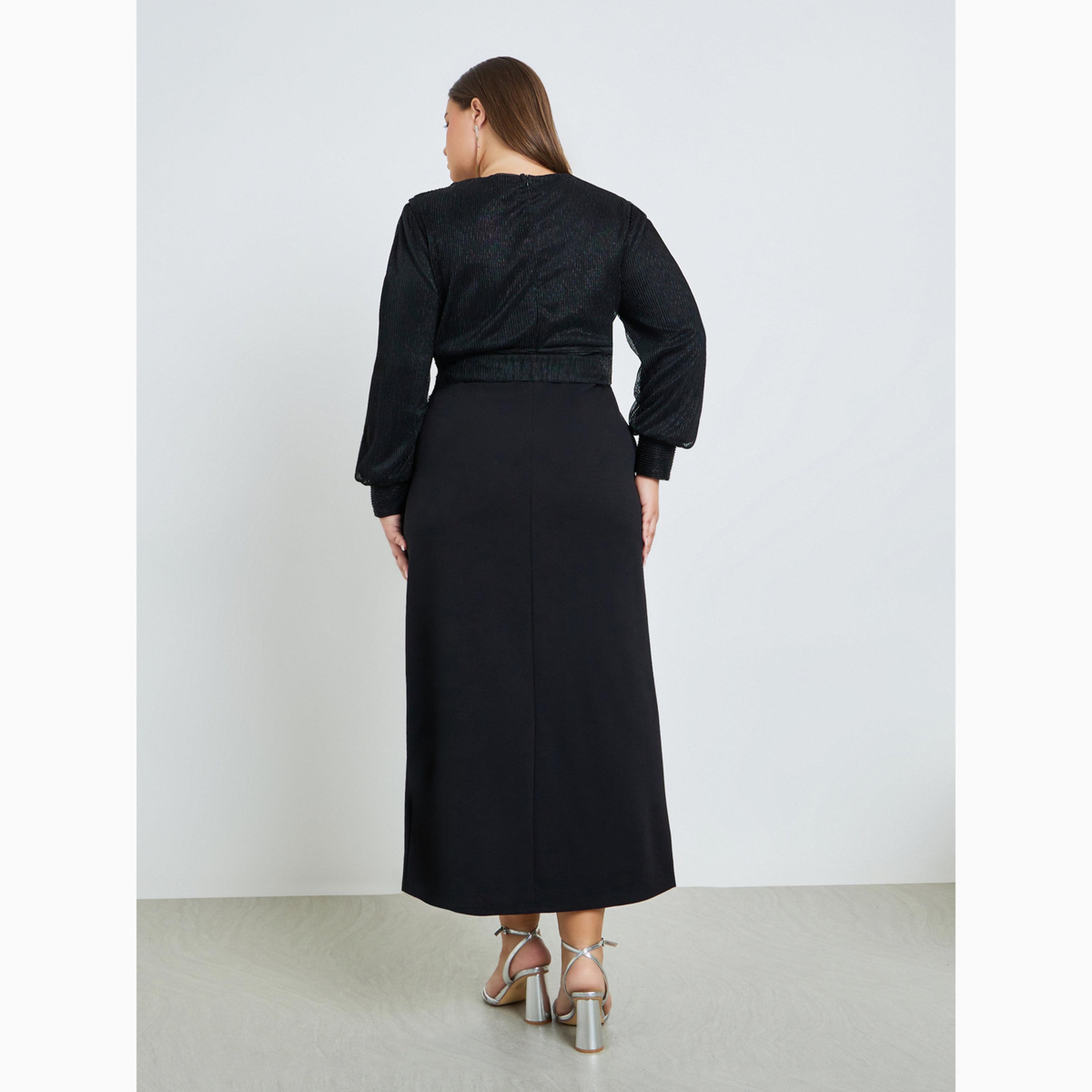 Styli Plus Size Wrap Front Shimmer Look Maxi Dress-women-clothing-dresses-image-5