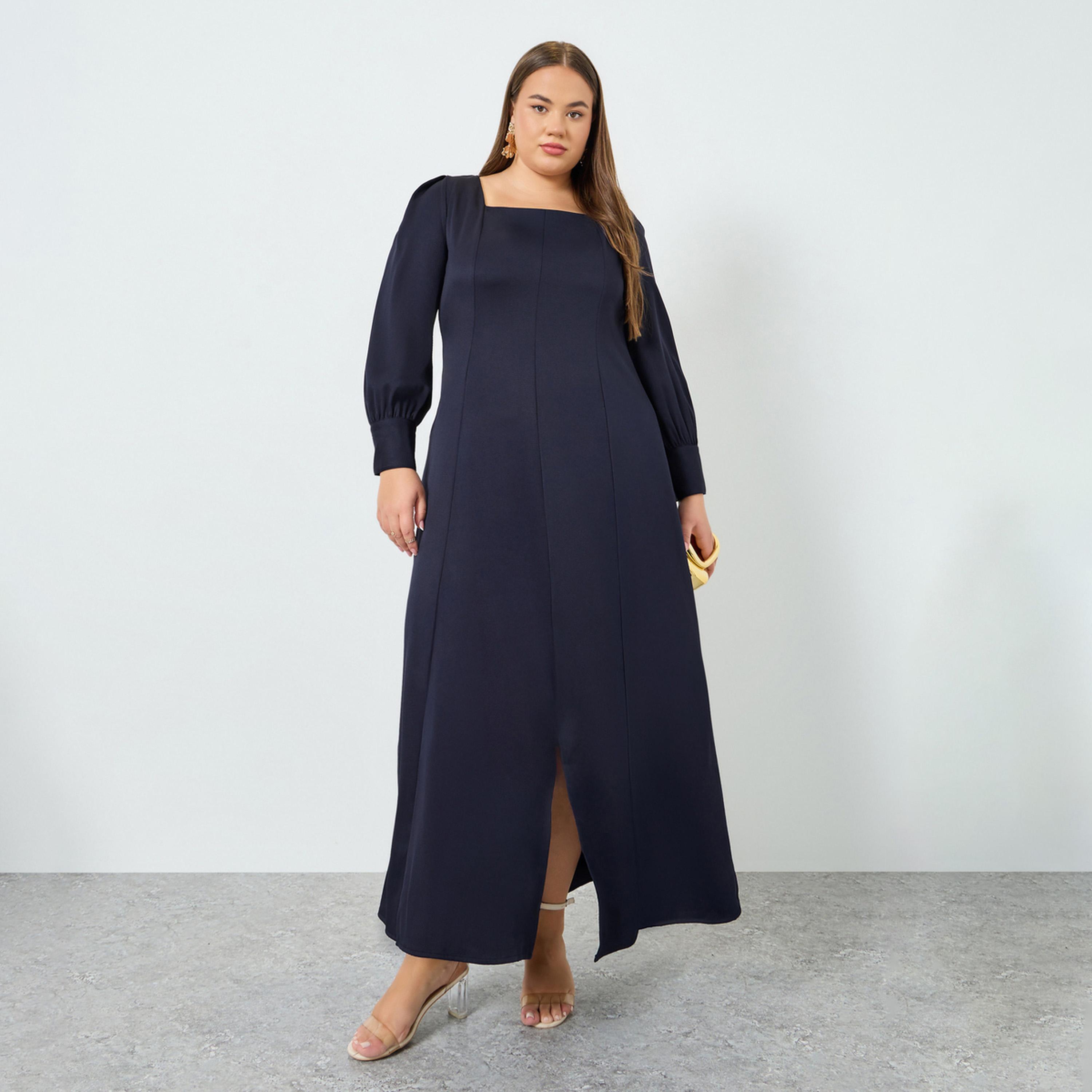 فستان طويل بياقة مربعة مقاس كبير-women-clothing-dresses-image-1