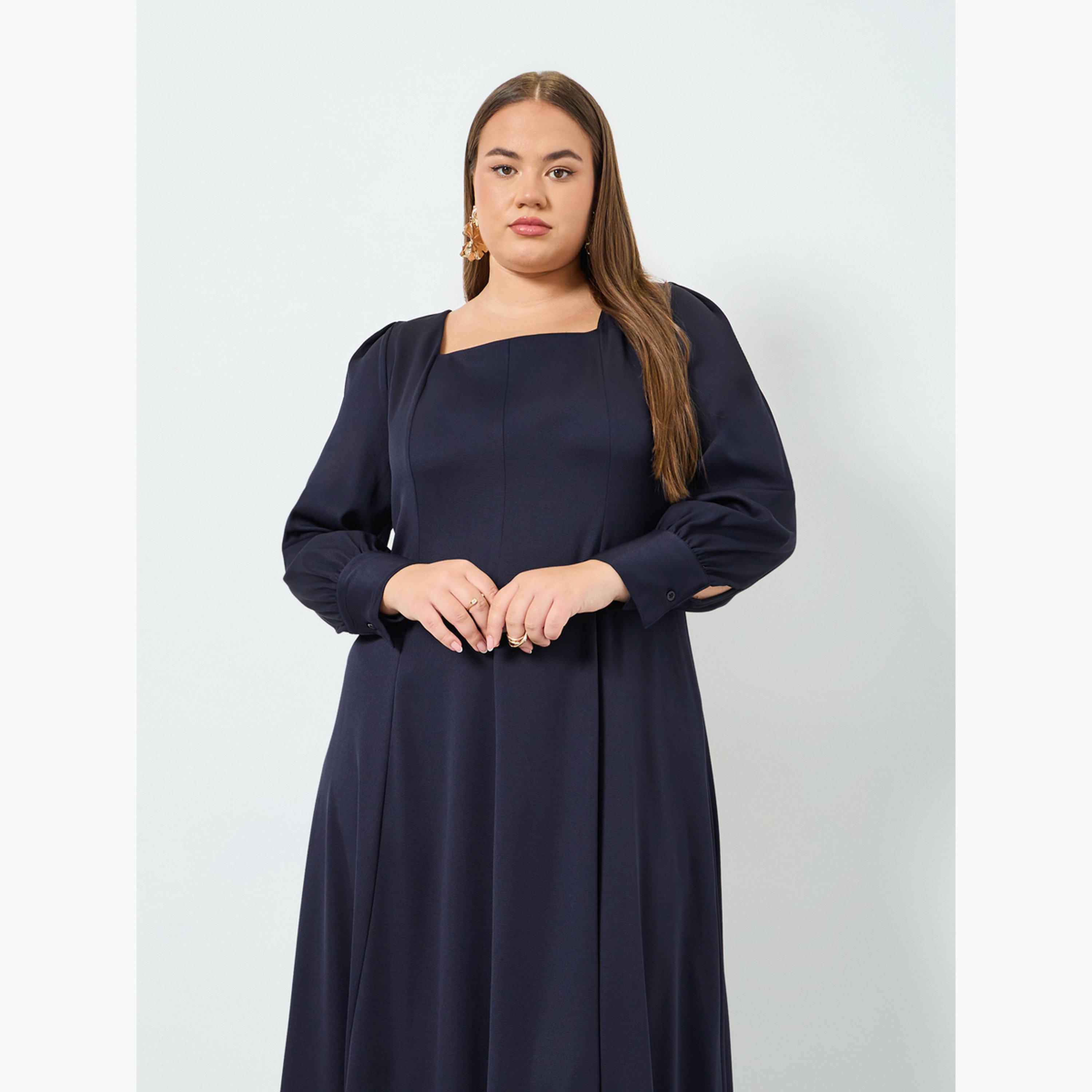فستان طويل بياقة مربعة مقاس كبير-women-clothing-dresses-image-2