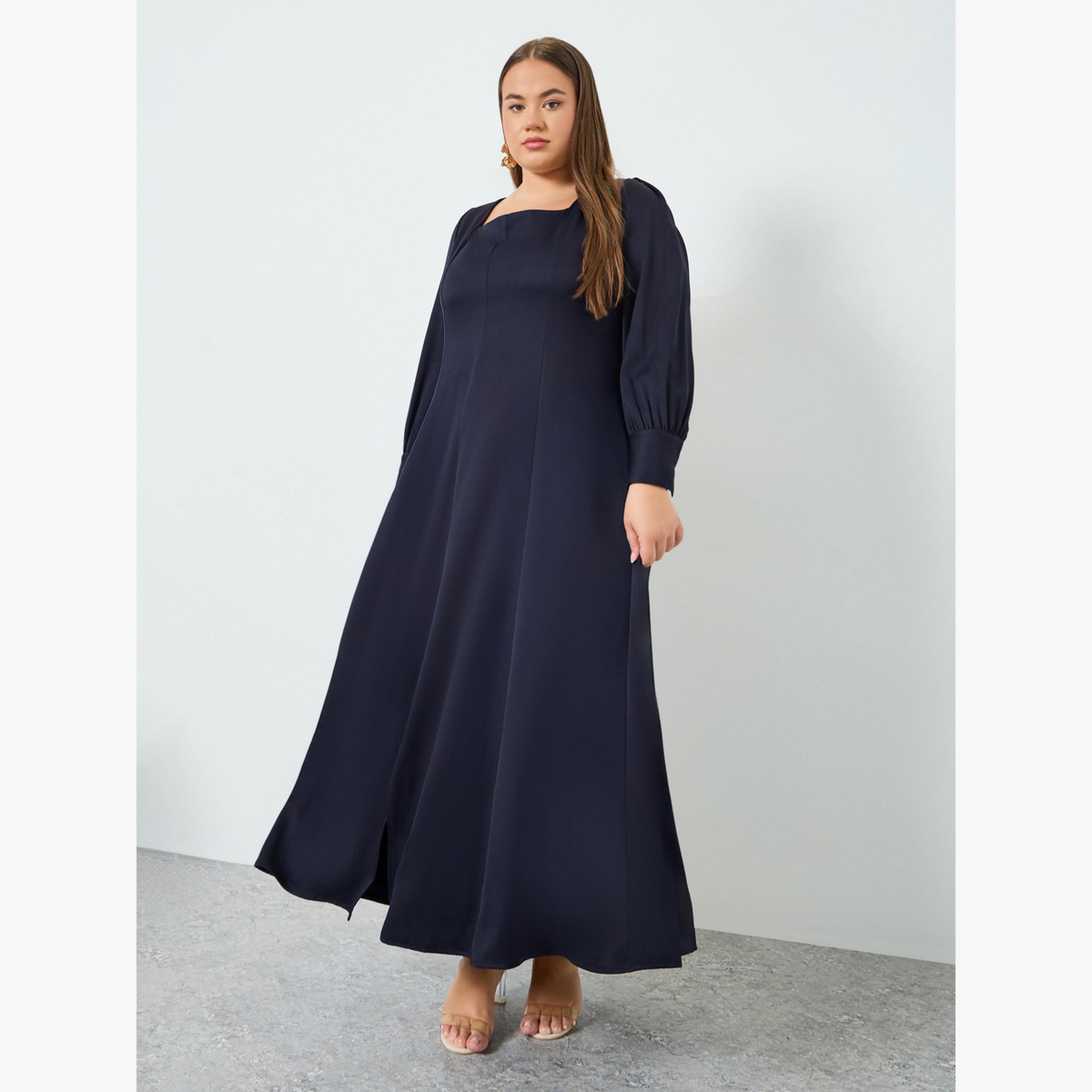فستان طويل بياقة مربعة مقاس كبير-women-clothing-dresses-image-3
