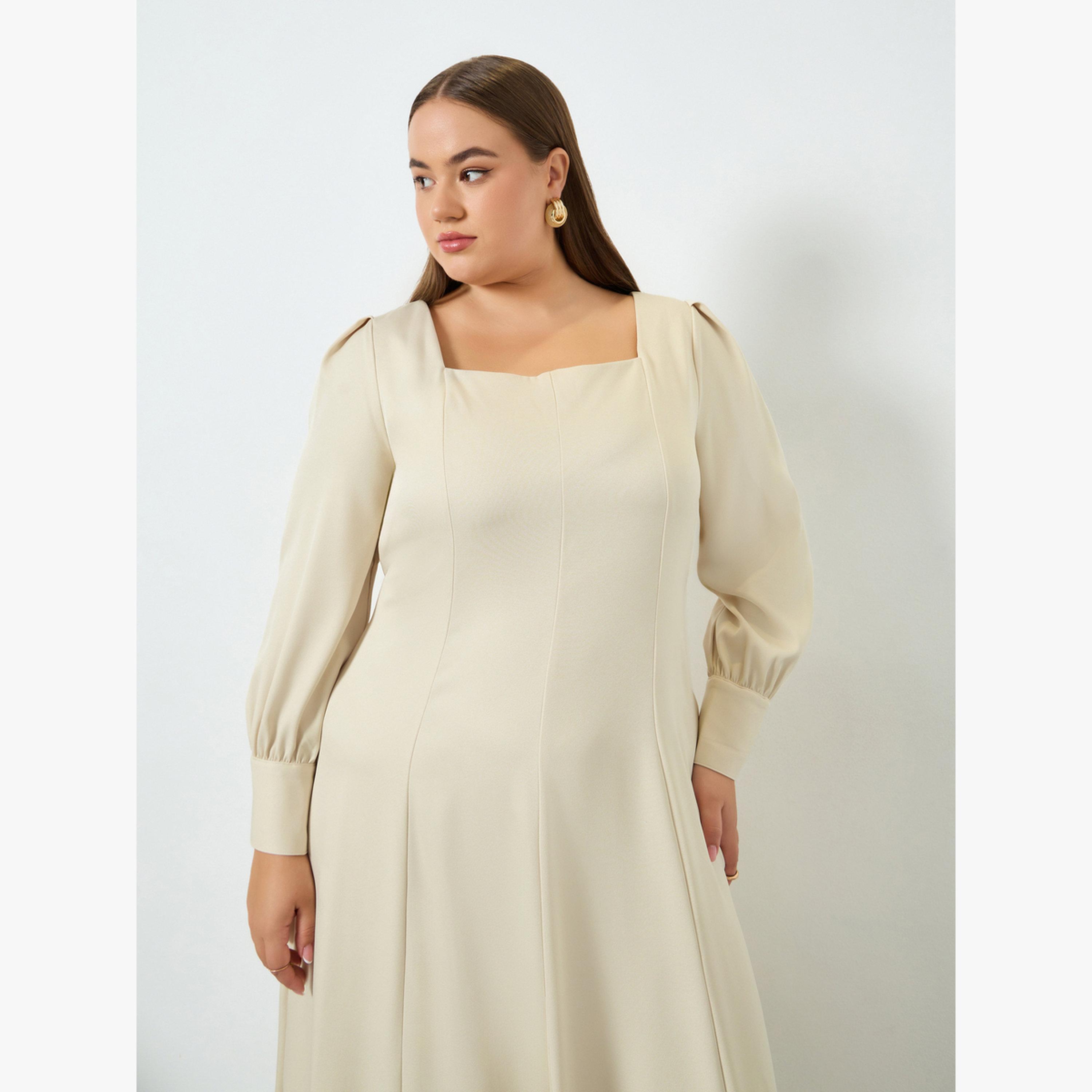 Styli Plus Size Square Neck Twill Maxi Dress-women-clothing-dresses-image-2