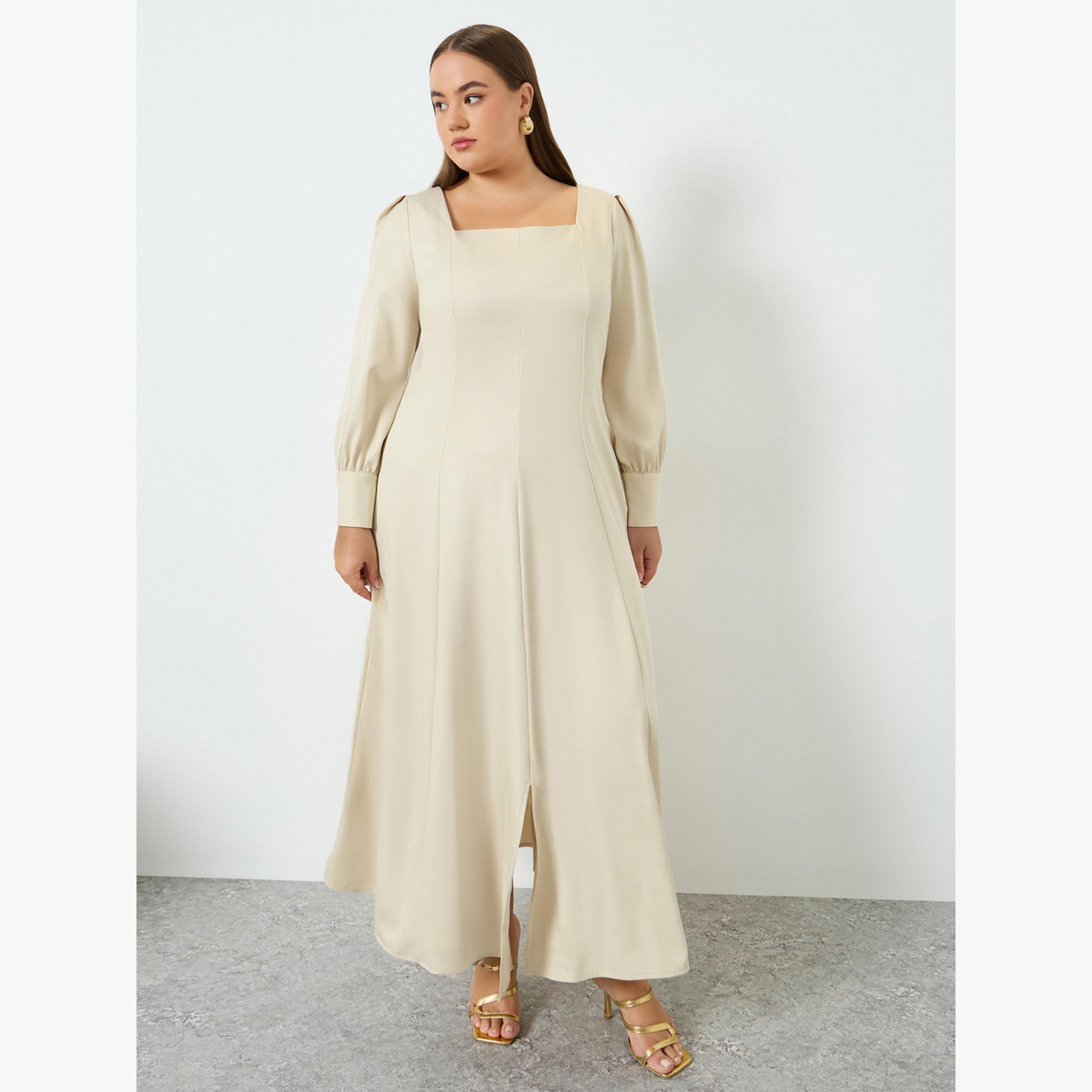 فستان طويل بياقة مربعة مقاس كبير-women-clothing-dresses-image-3
