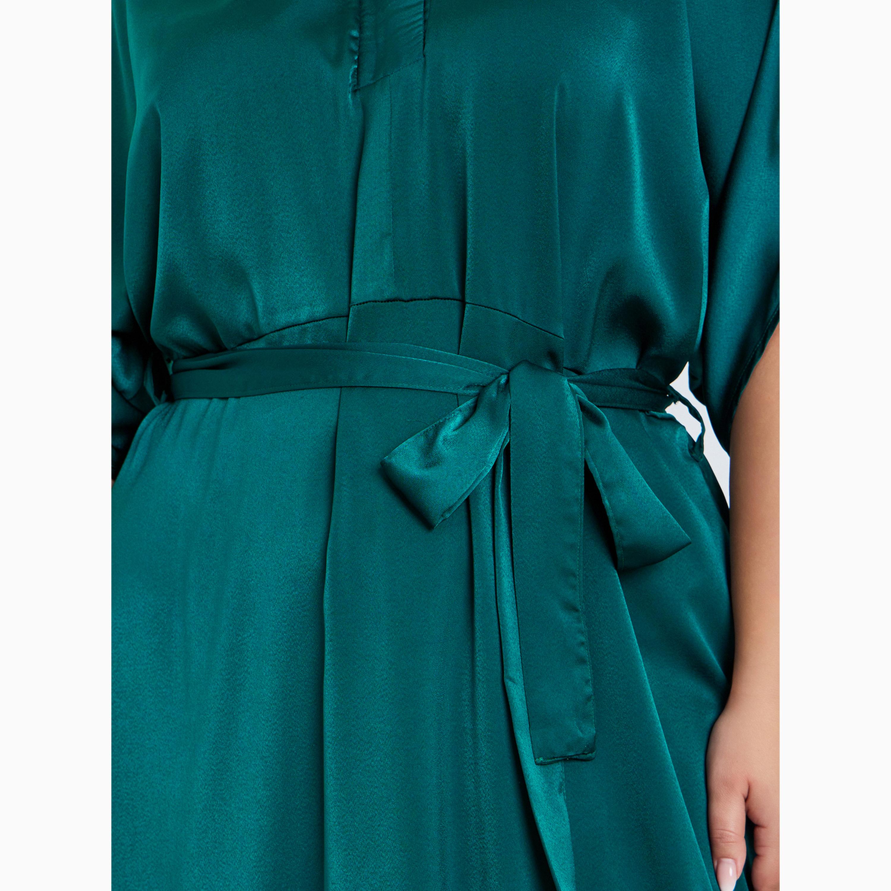 Styli Plus Size Matte Satin Maxi Dress with Tie-Belt-women-clothing-dresses-image-4