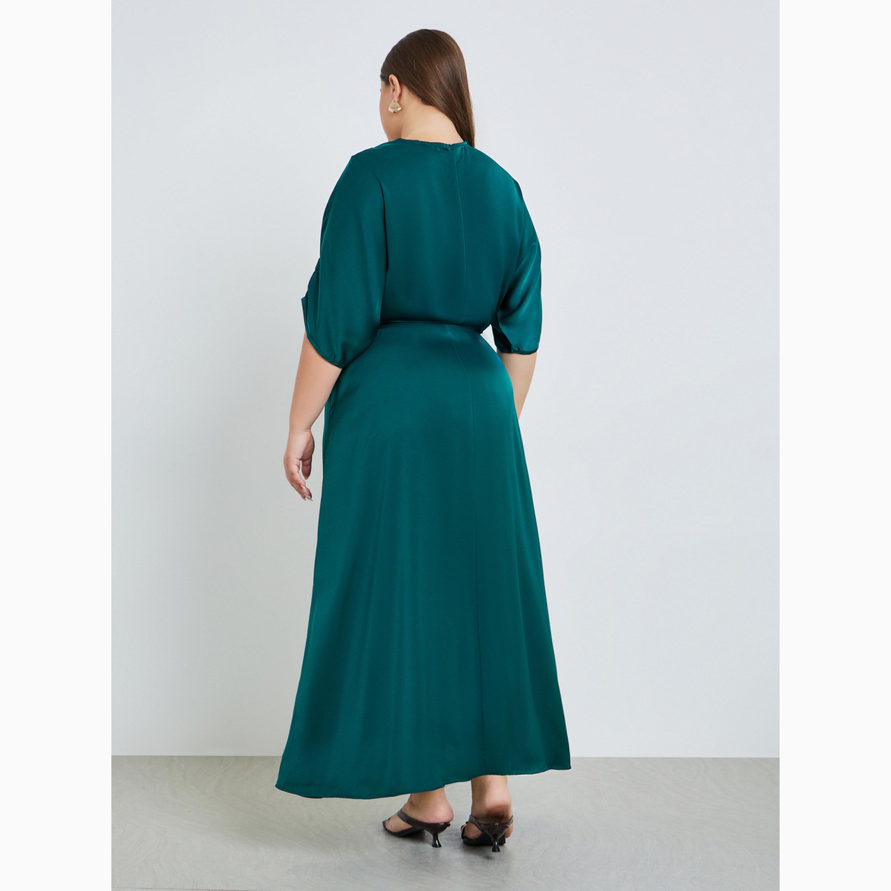 Styli Plus Size Matte Satin Maxi Dress with Tie-Belt-women-clothing-dresses-image-5