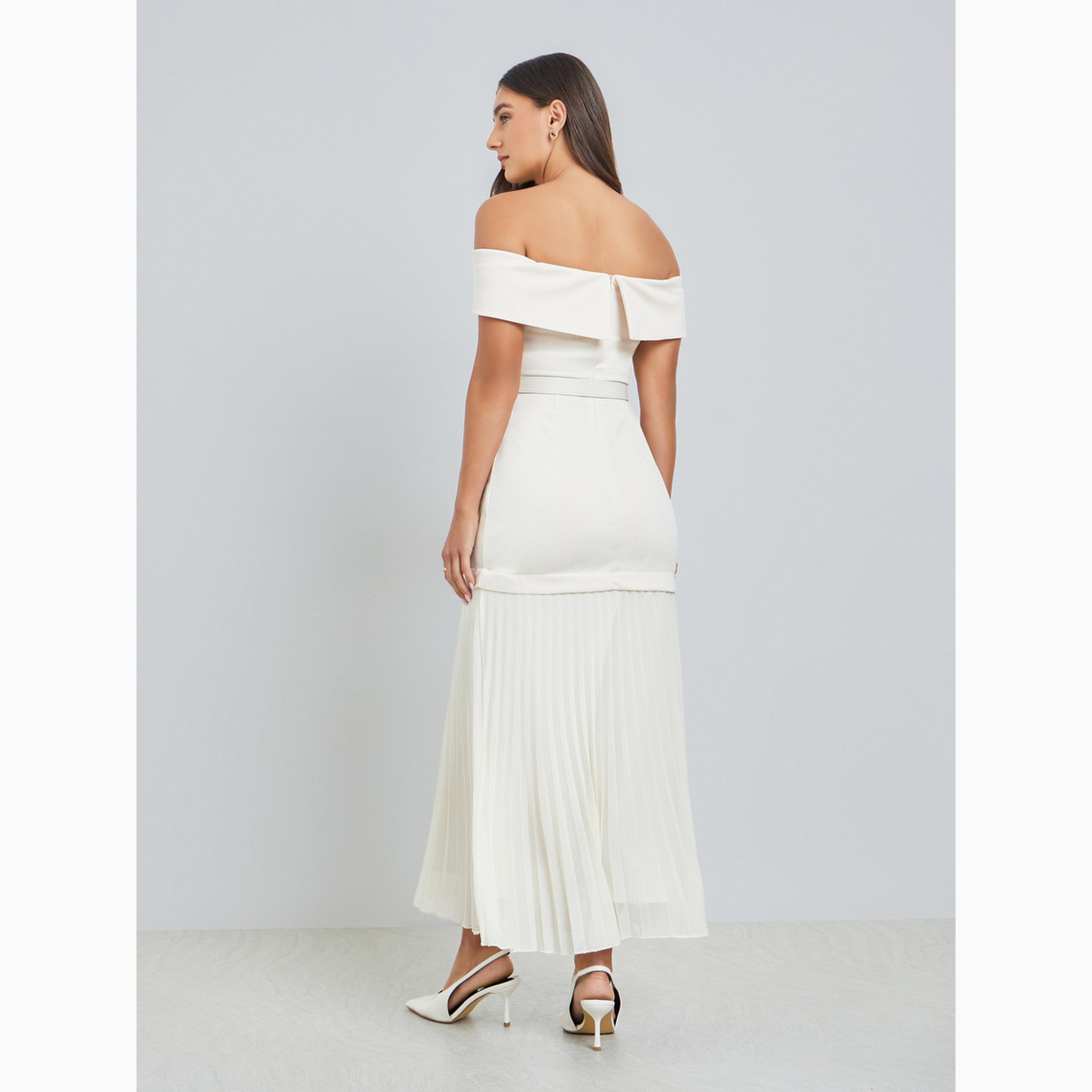 Styli Cream Off-Shoulder Pleated Maxi Dress-women-clothing-dresses-image-5