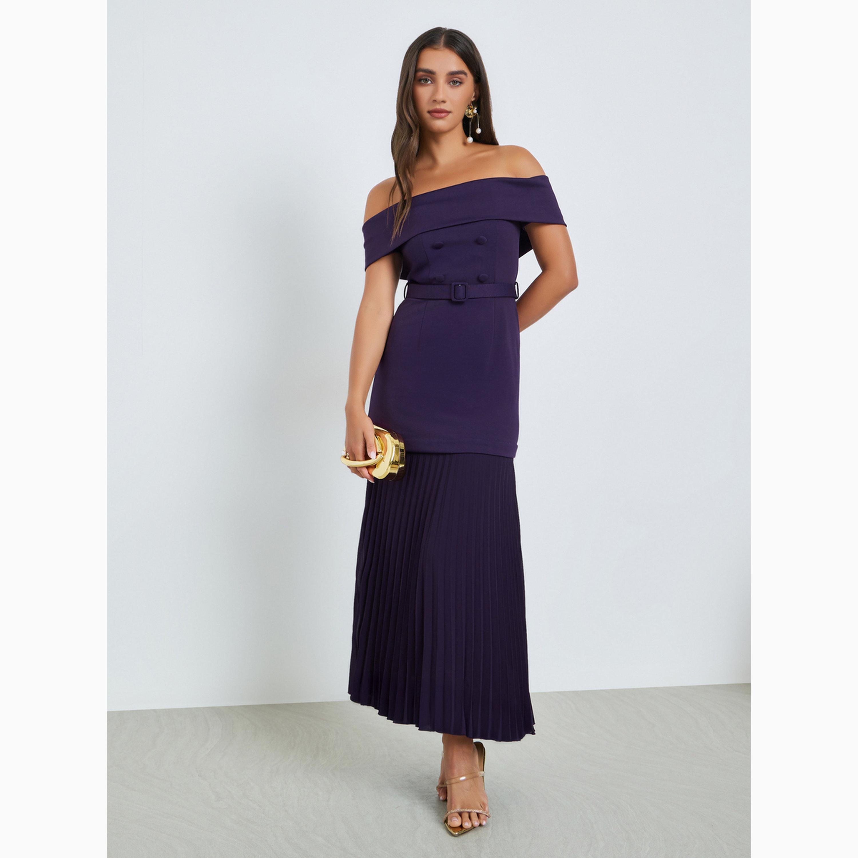 Styli Purple Off-Shoulder Pleated Maxi Dress-women-clothing-dresses-image-3
