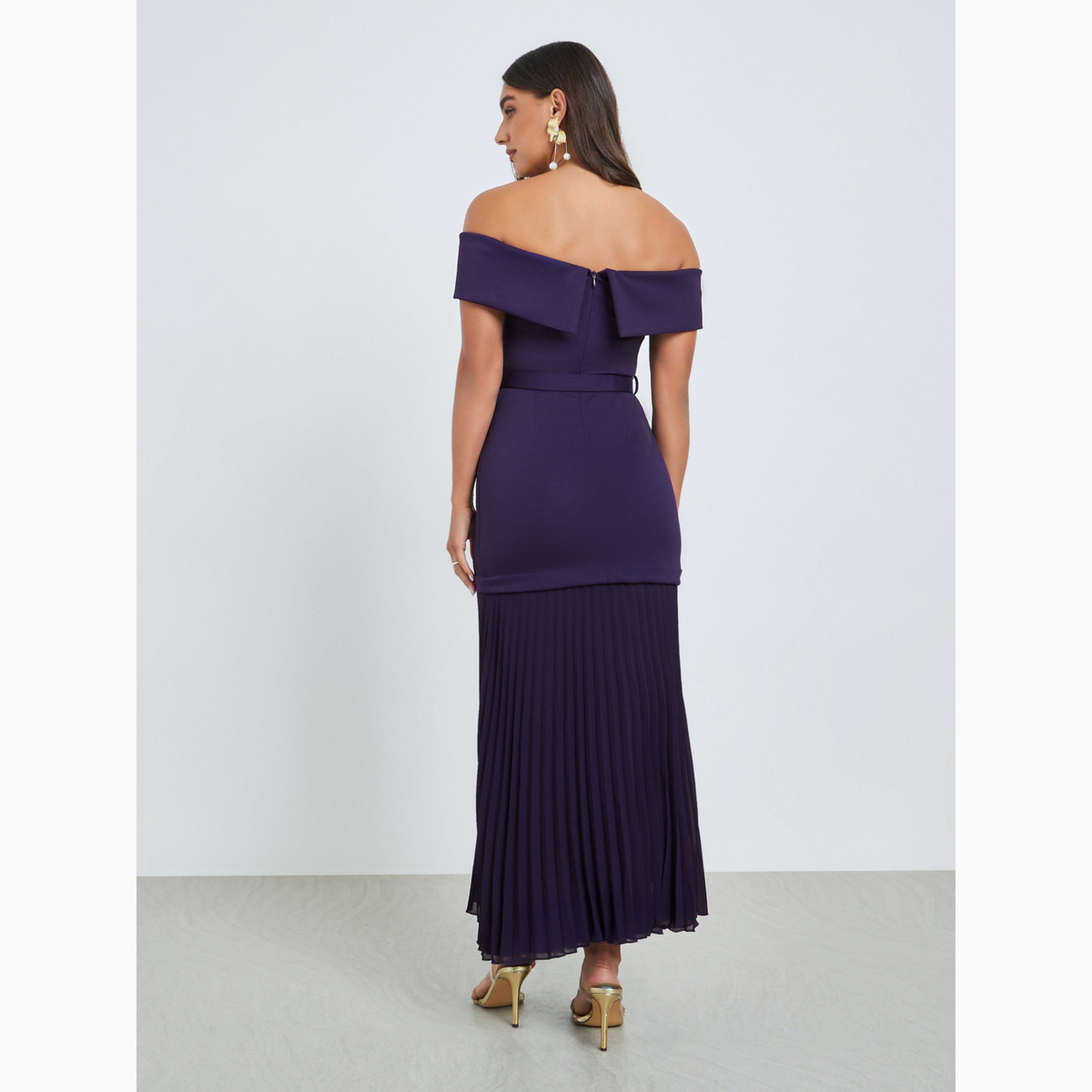 Styli Purple Off-Shoulder Pleated Maxi Dress-women-clothing-dresses-image-5