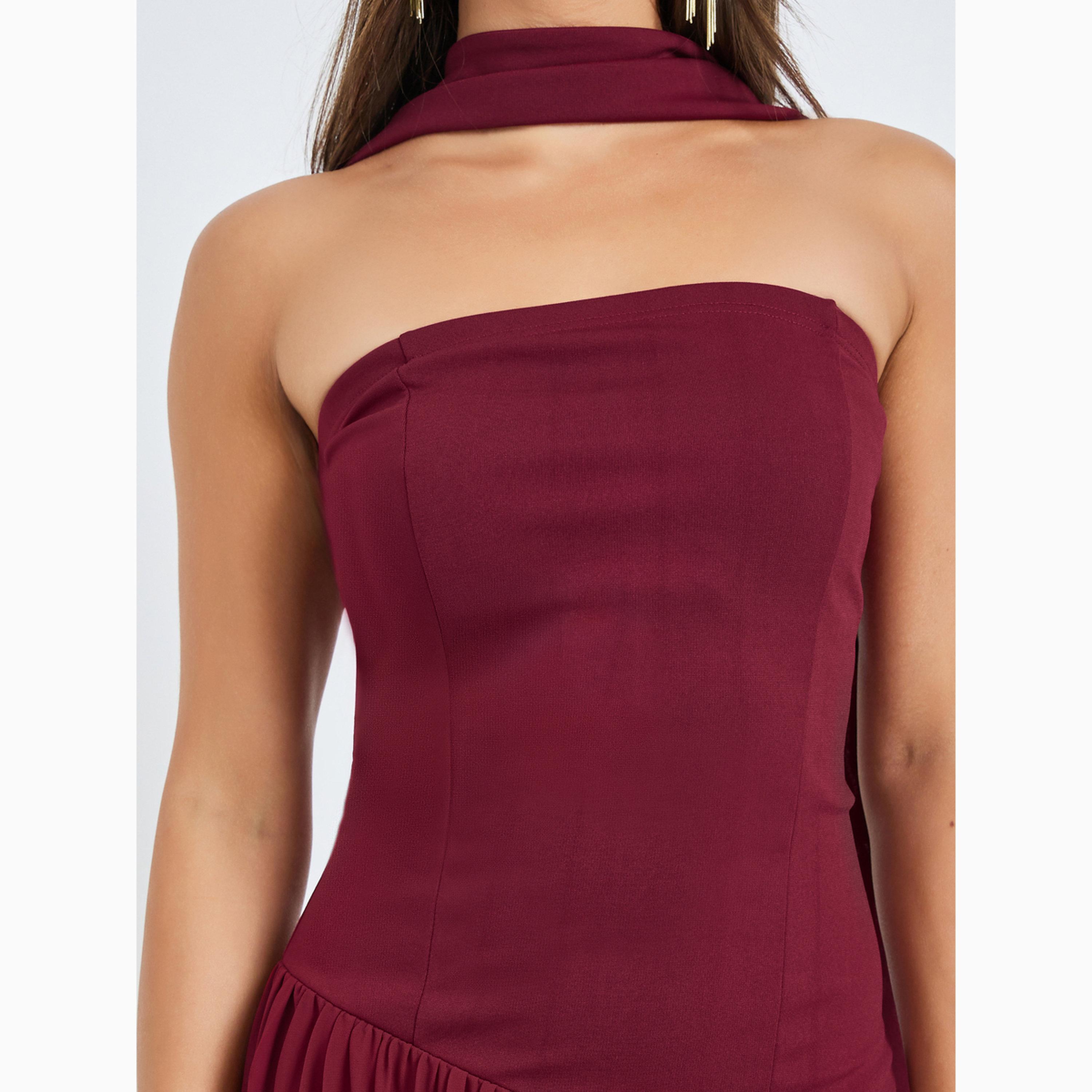 فستان سهرة طويل بياقة باندو وكسرات-women-clothing-dresses-image-4