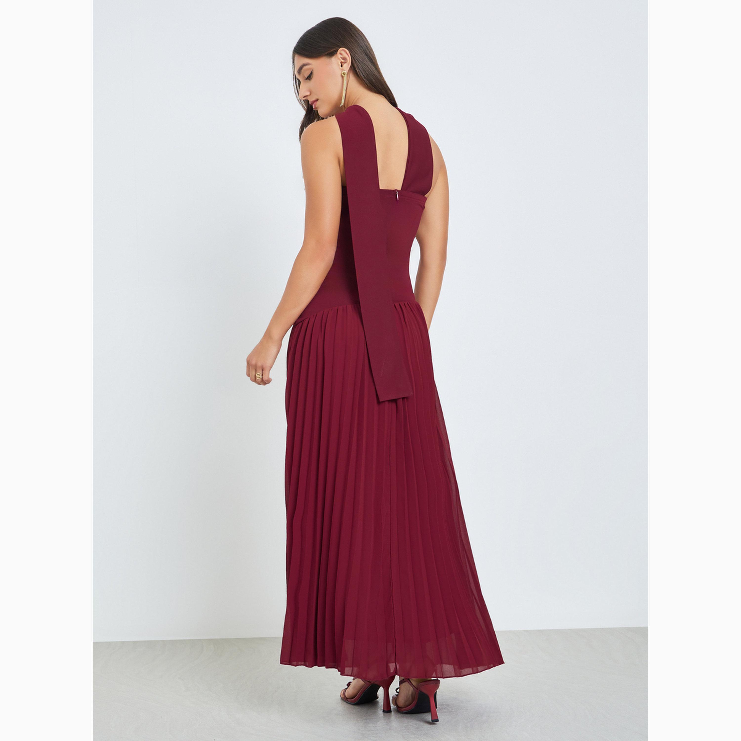 فستان سهرة طويل بياقة باندو وكسرات-women-clothing-dresses-image-5