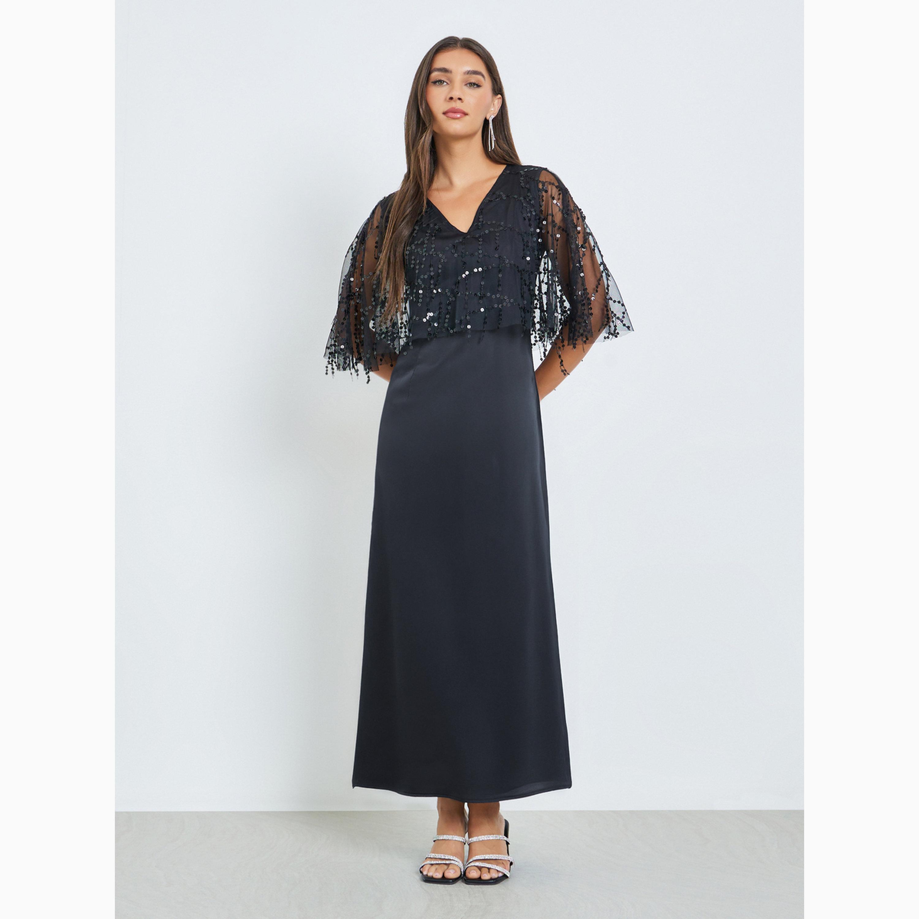 Styli Black Sequin A-Line Maxi Dress-women-clothing-dresses-image-4