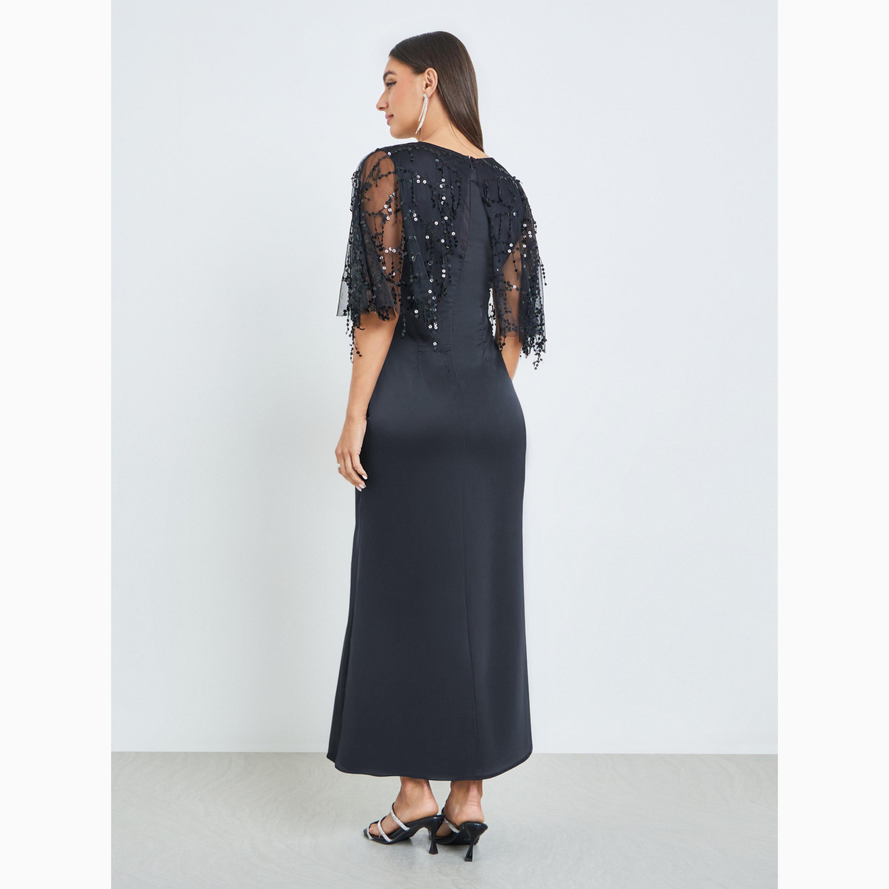 Styli Black Sequin A-Line Maxi Dress-women-clothing-dresses-image-6