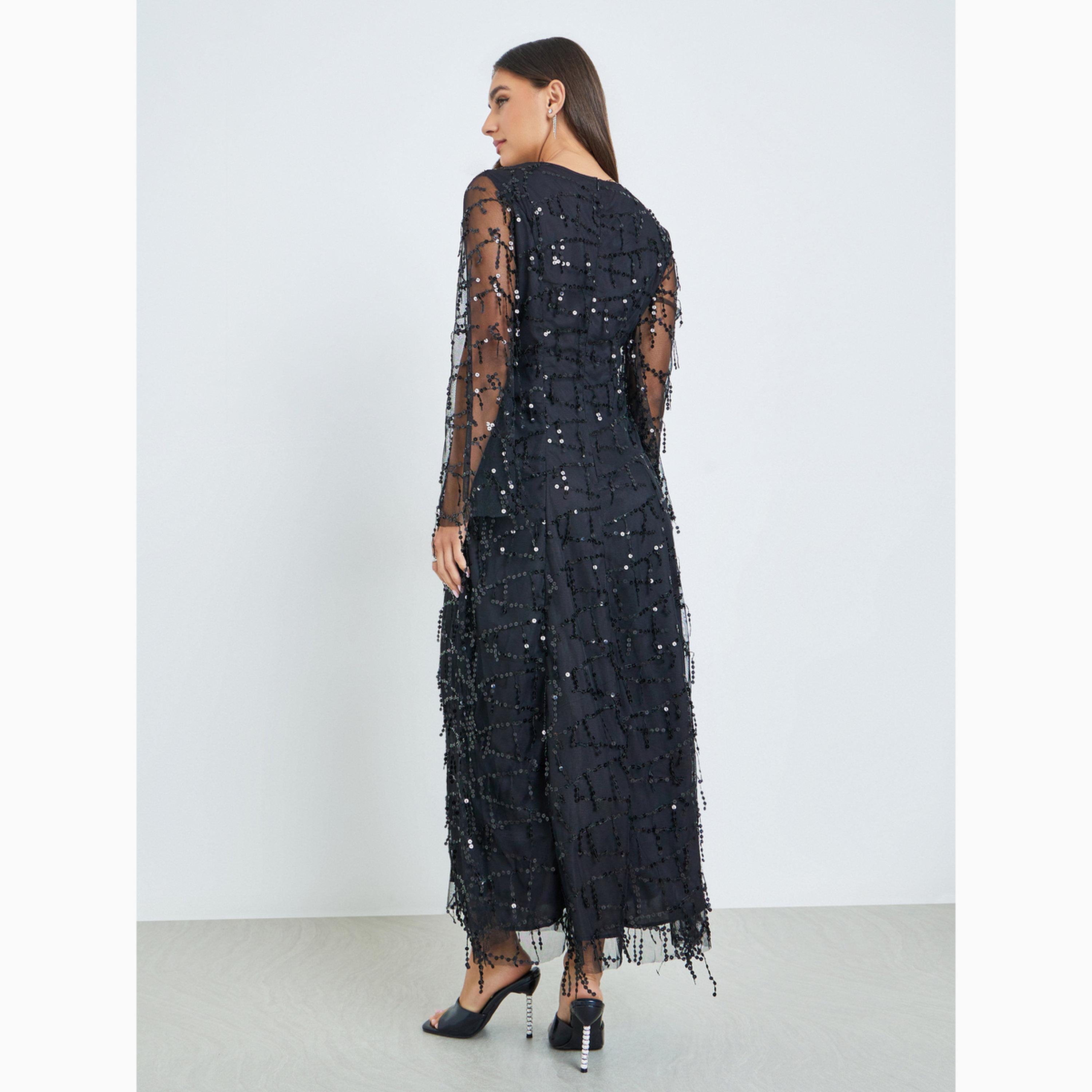 Styli Black Sequin Maxi Dress with Long Sleeves-women-clothing-dresses-image-5