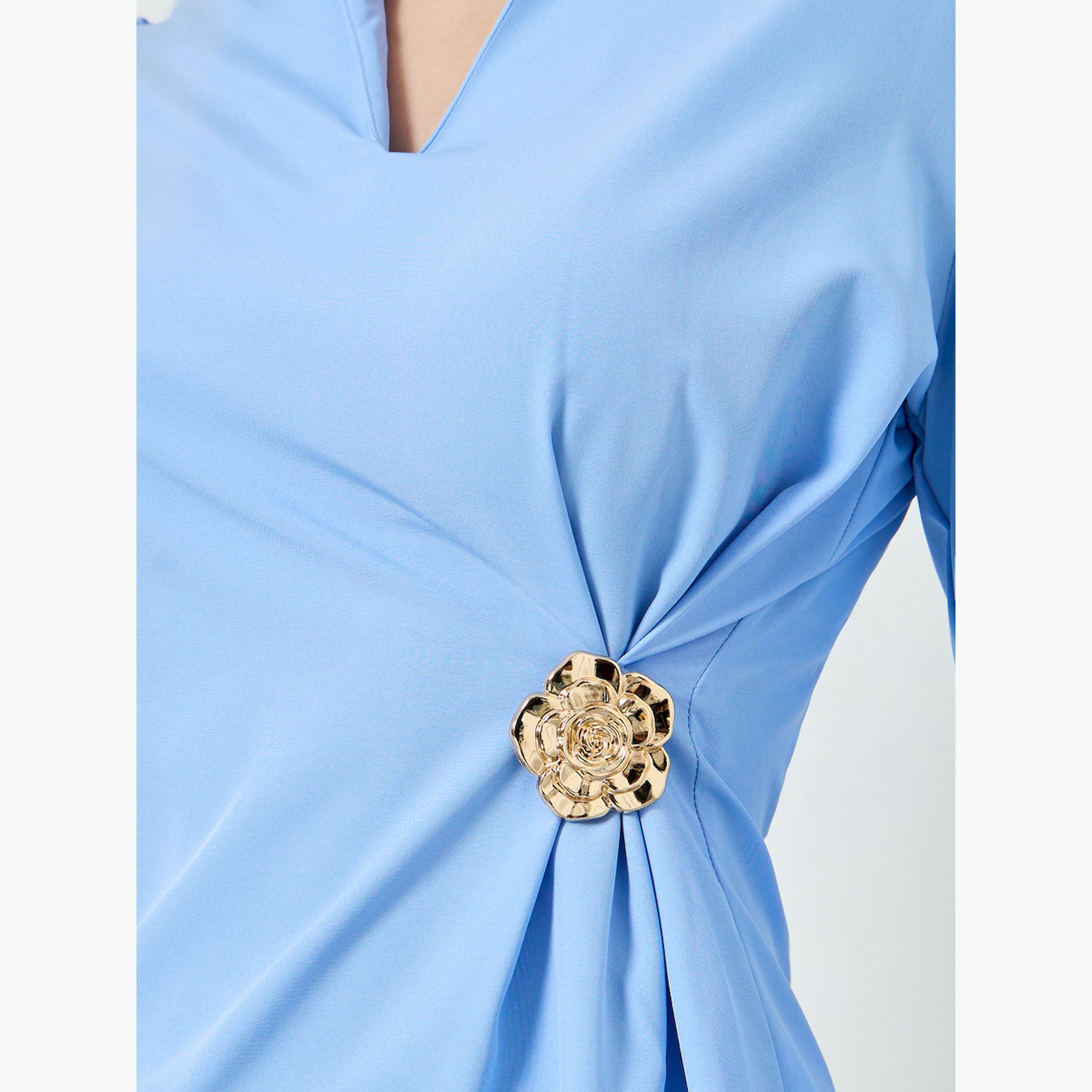Styli Blue Flower Buckle Long Sleeve Blouse-women-clothing-shirtsandblouses-blouses-image-5