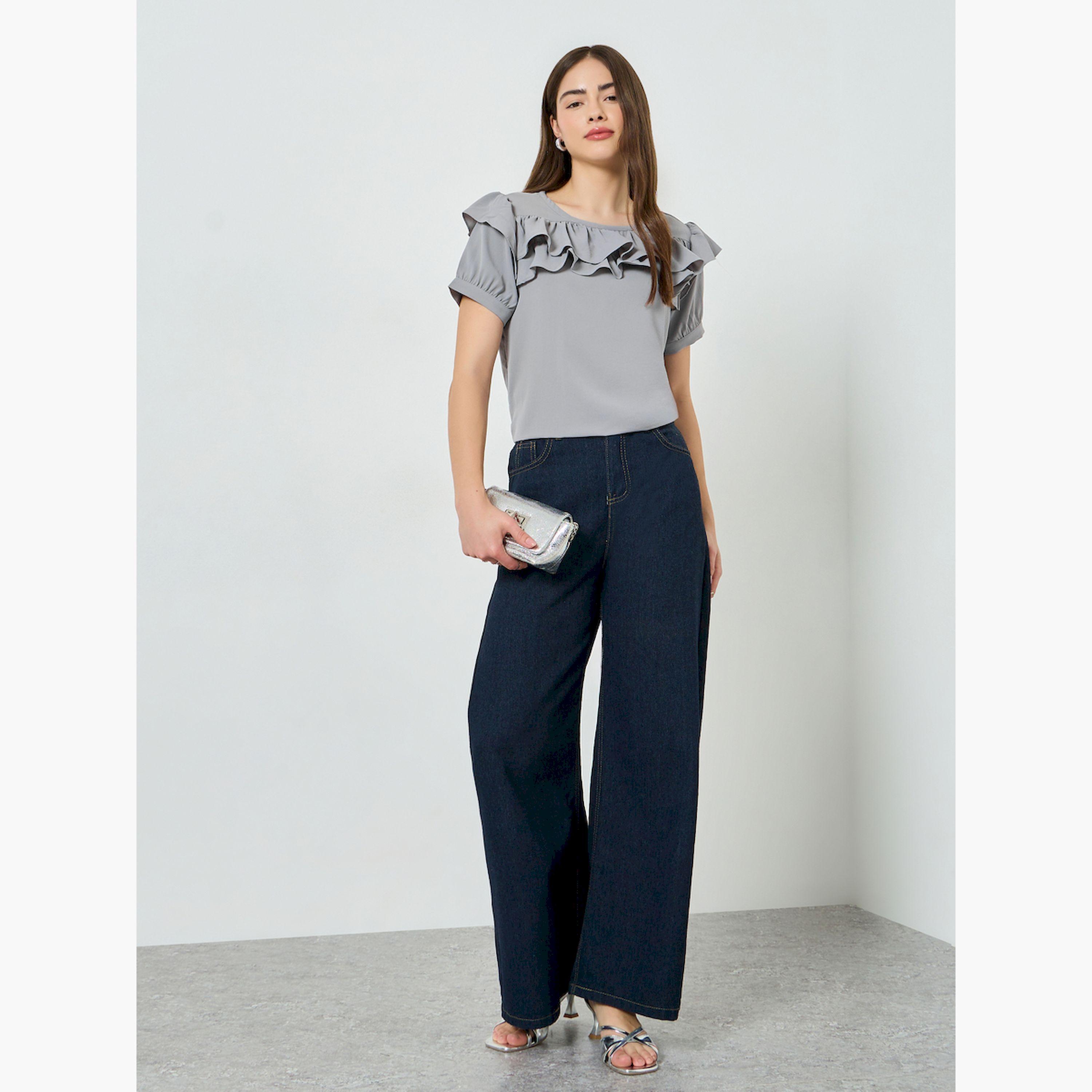بلوزة بكرانيش وأكمام قصيرة-women-clothing-shirtsandblouses-blouses-image-2