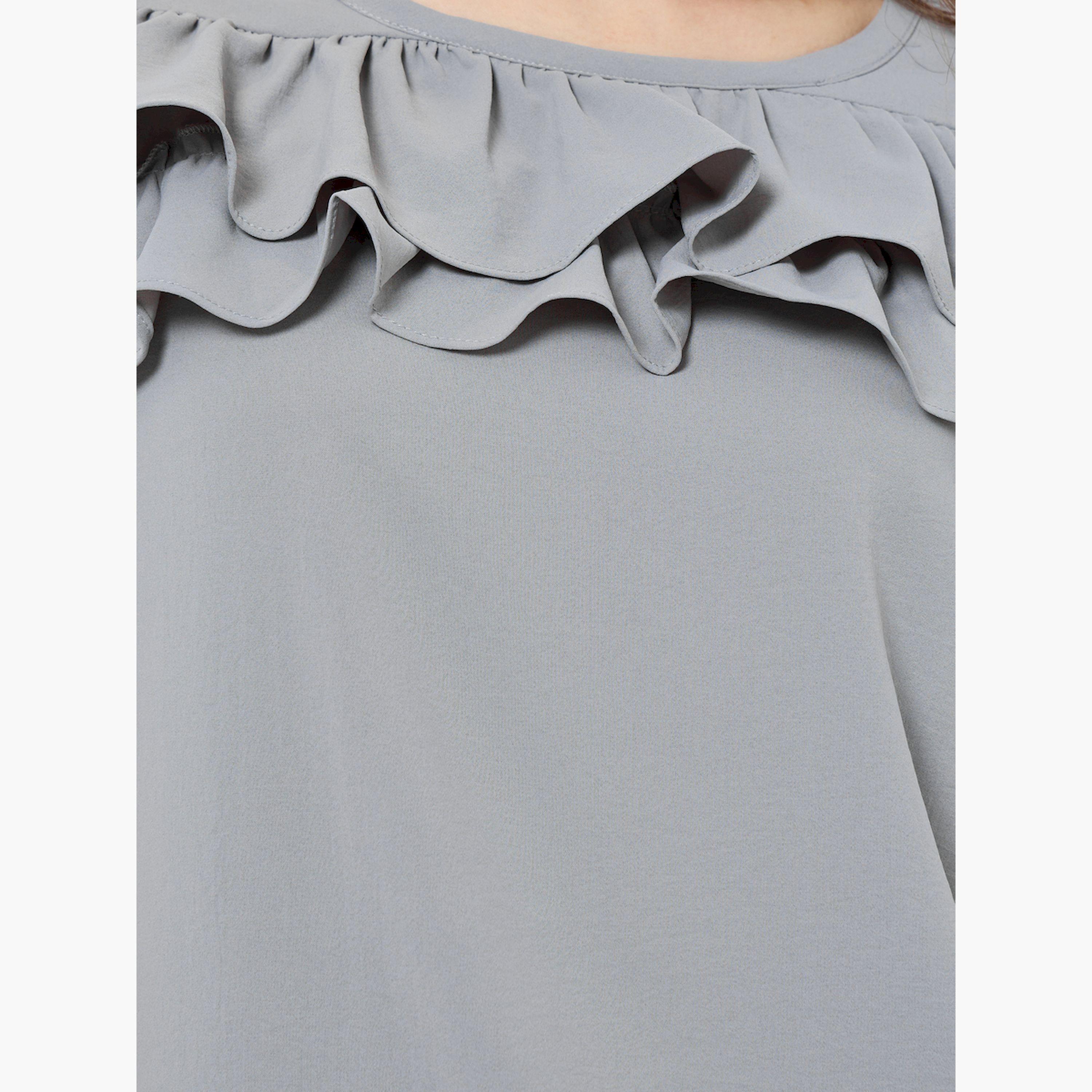 Styli Grey Ruffled Detail Short Sleeve Blouse-women-clothing-shirtsandblouses-blouses-image-6