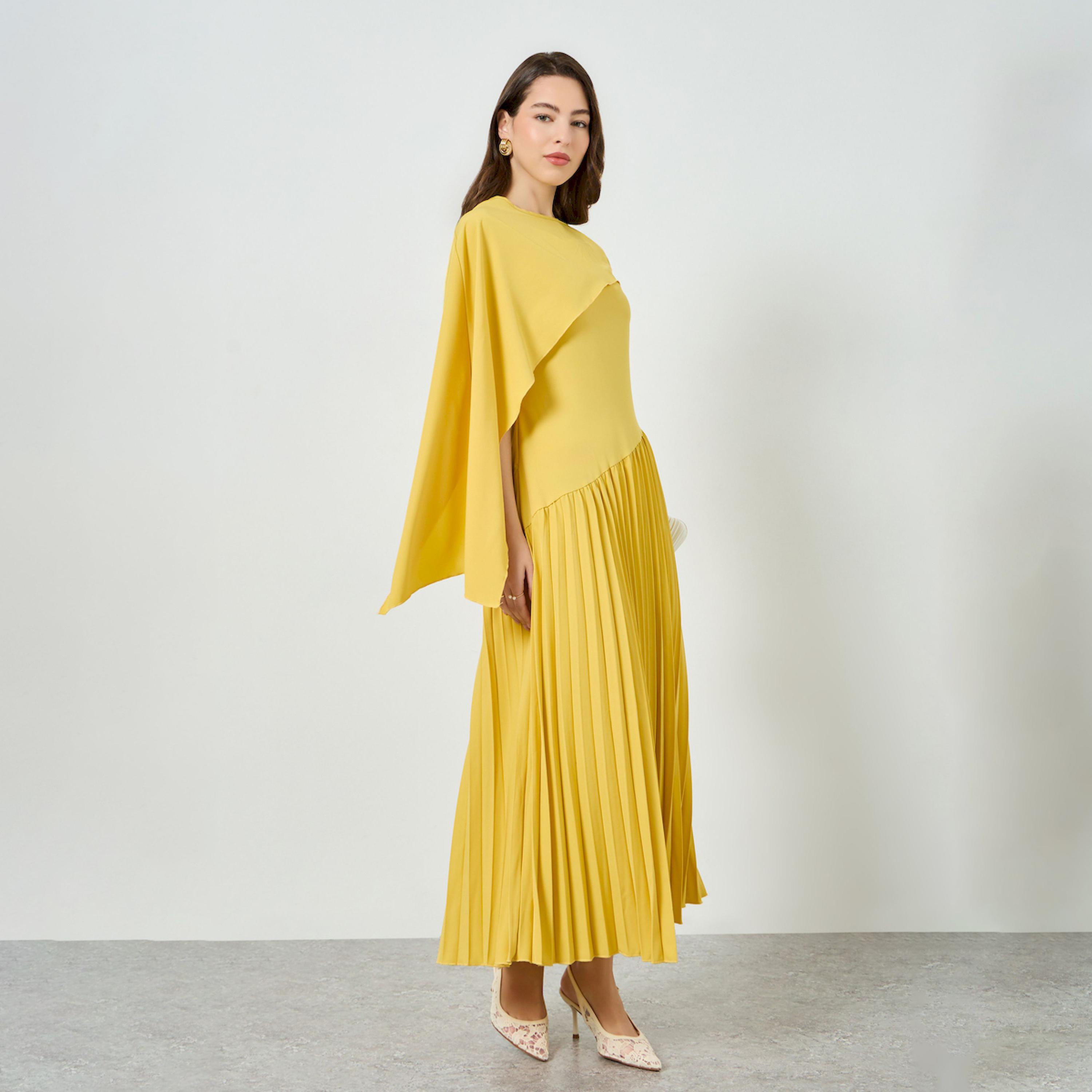 فستان طويل بكسرات وأكمام كيب-women-clothing-dresses-image-1