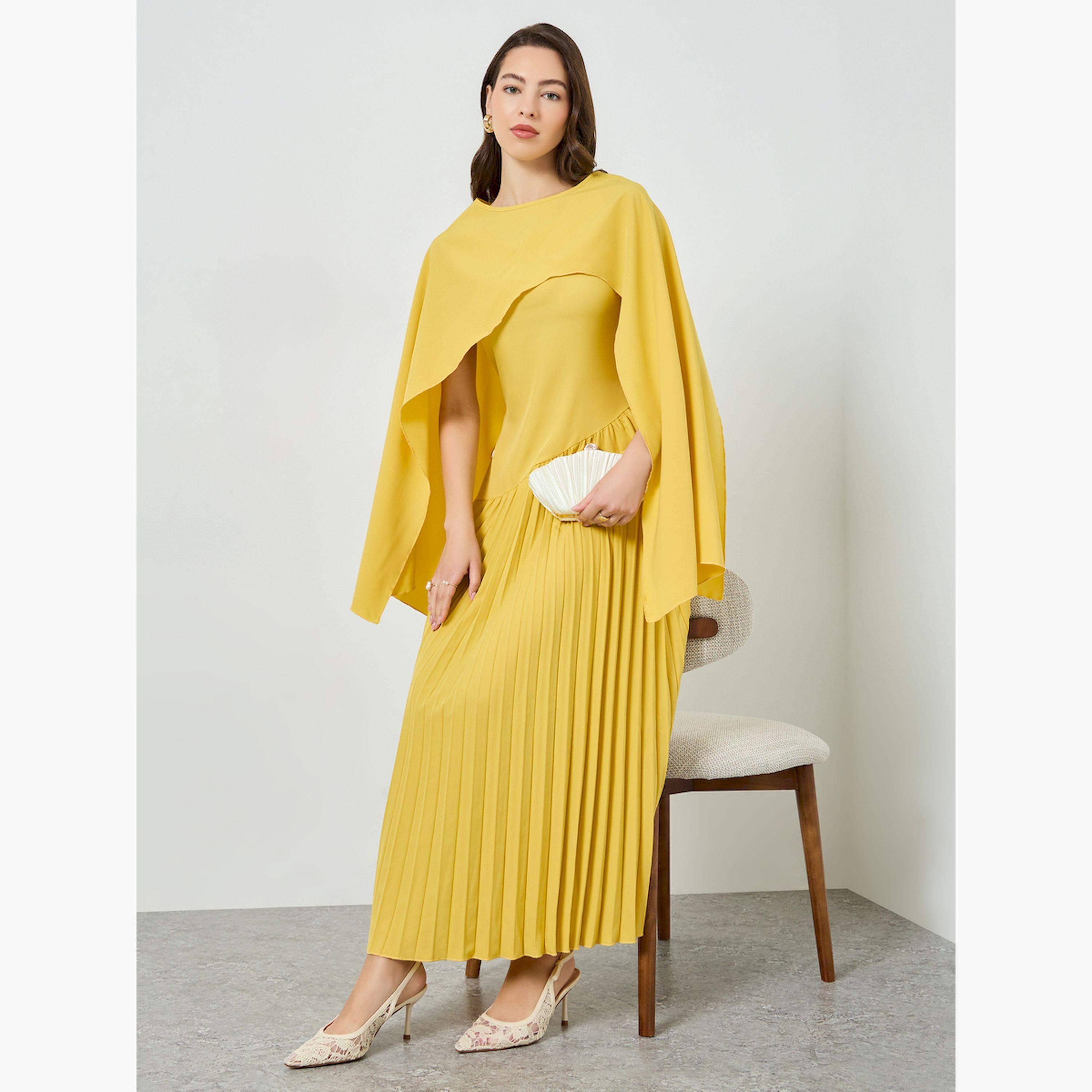 فستان طويل بكسرات وأكمام كيب-women-clothing-dresses-image-3