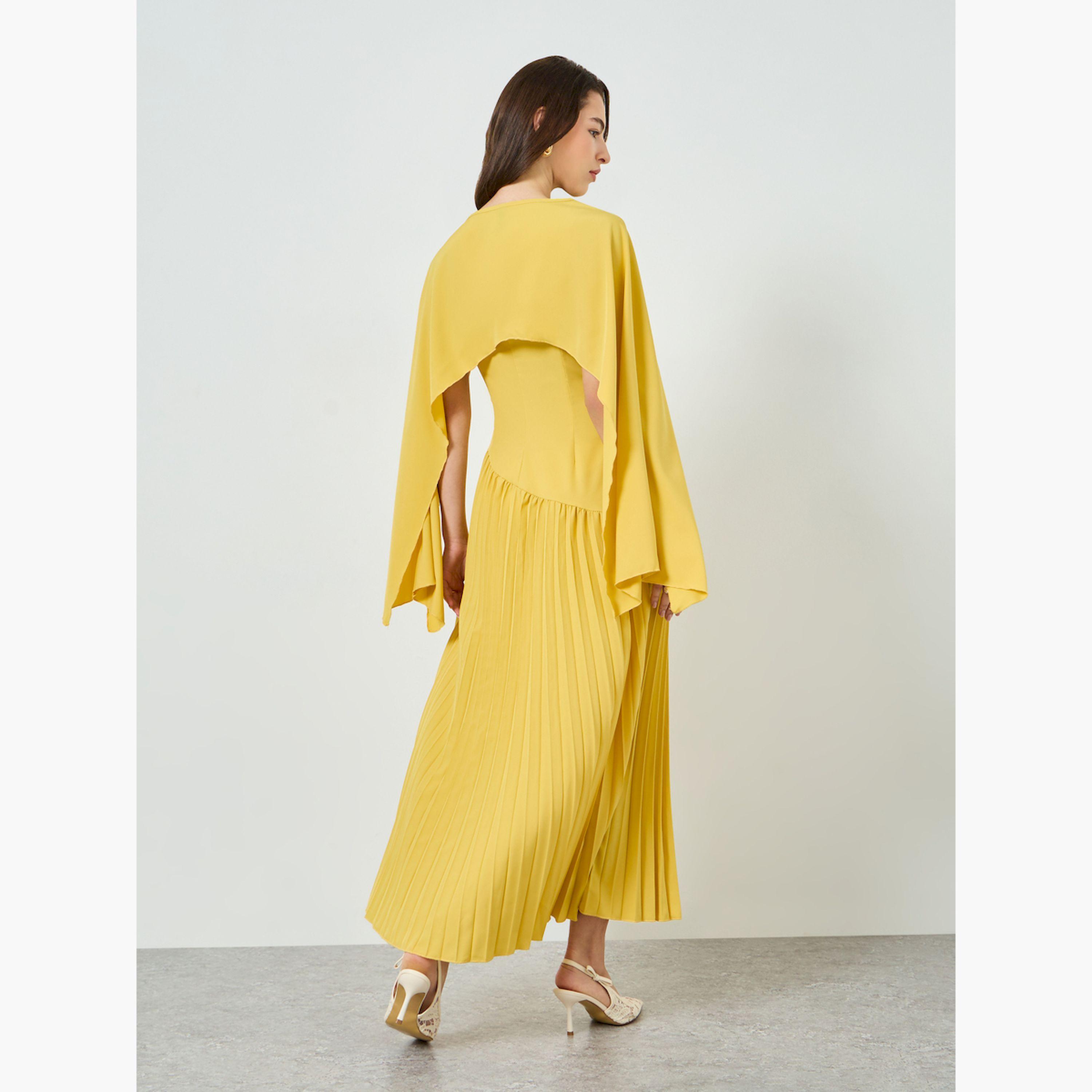 فستان طويل بكسرات وأكمام كيب-women-clothing-dresses-image-5