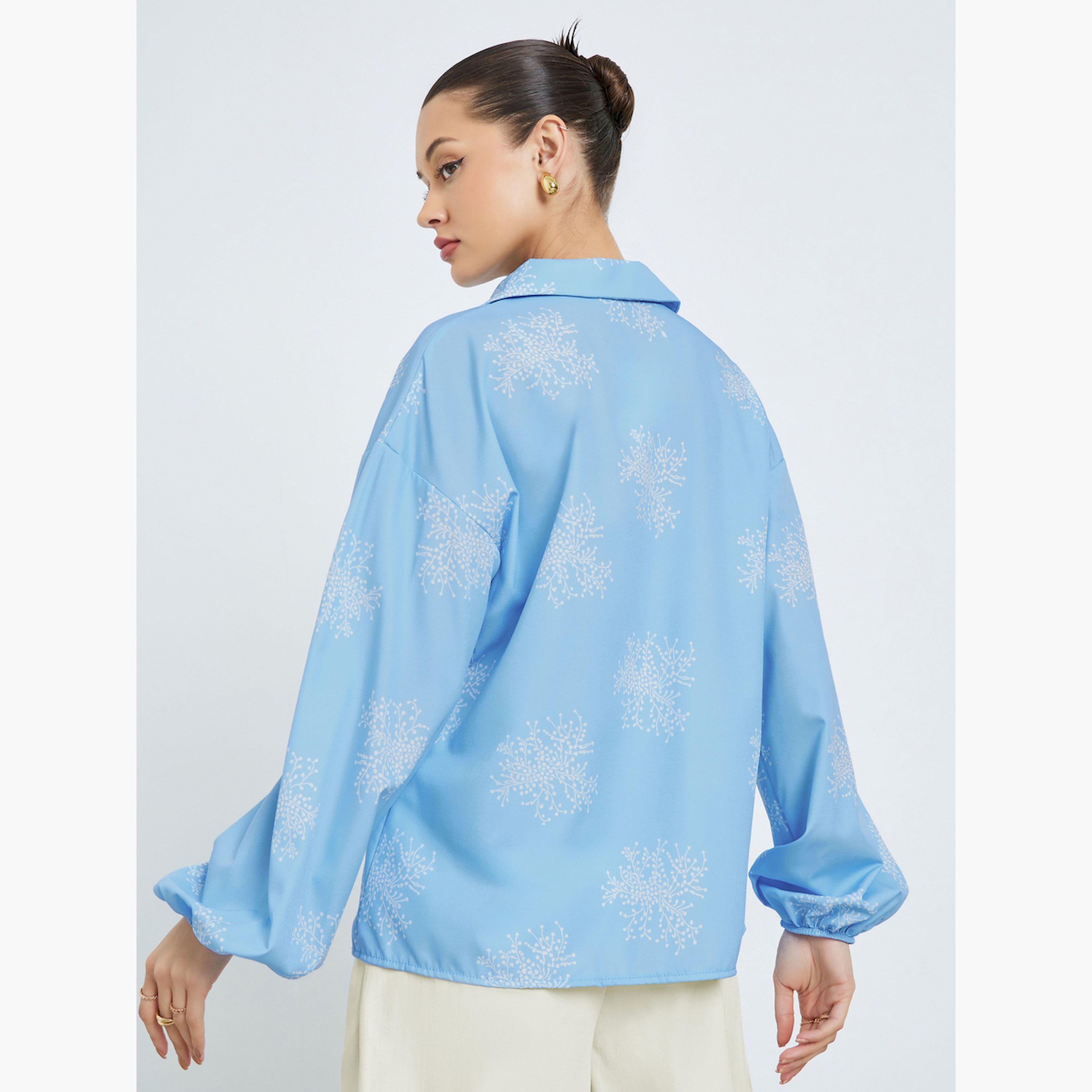Styli Blue Floral Print Oversized Shirt-women-clothing-shirtsandblouses-shirts-image-4