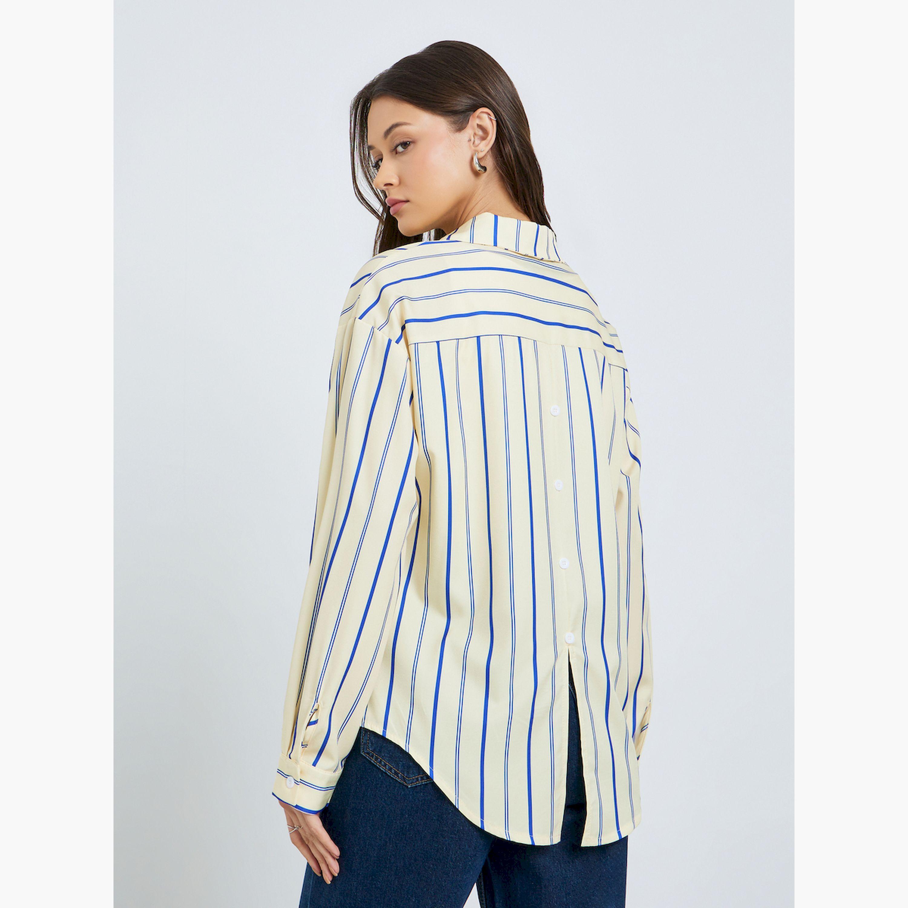 Styli Yellow Striped Oversized Shirt-women-clothing-shirtsandblouses-shirts-image-4