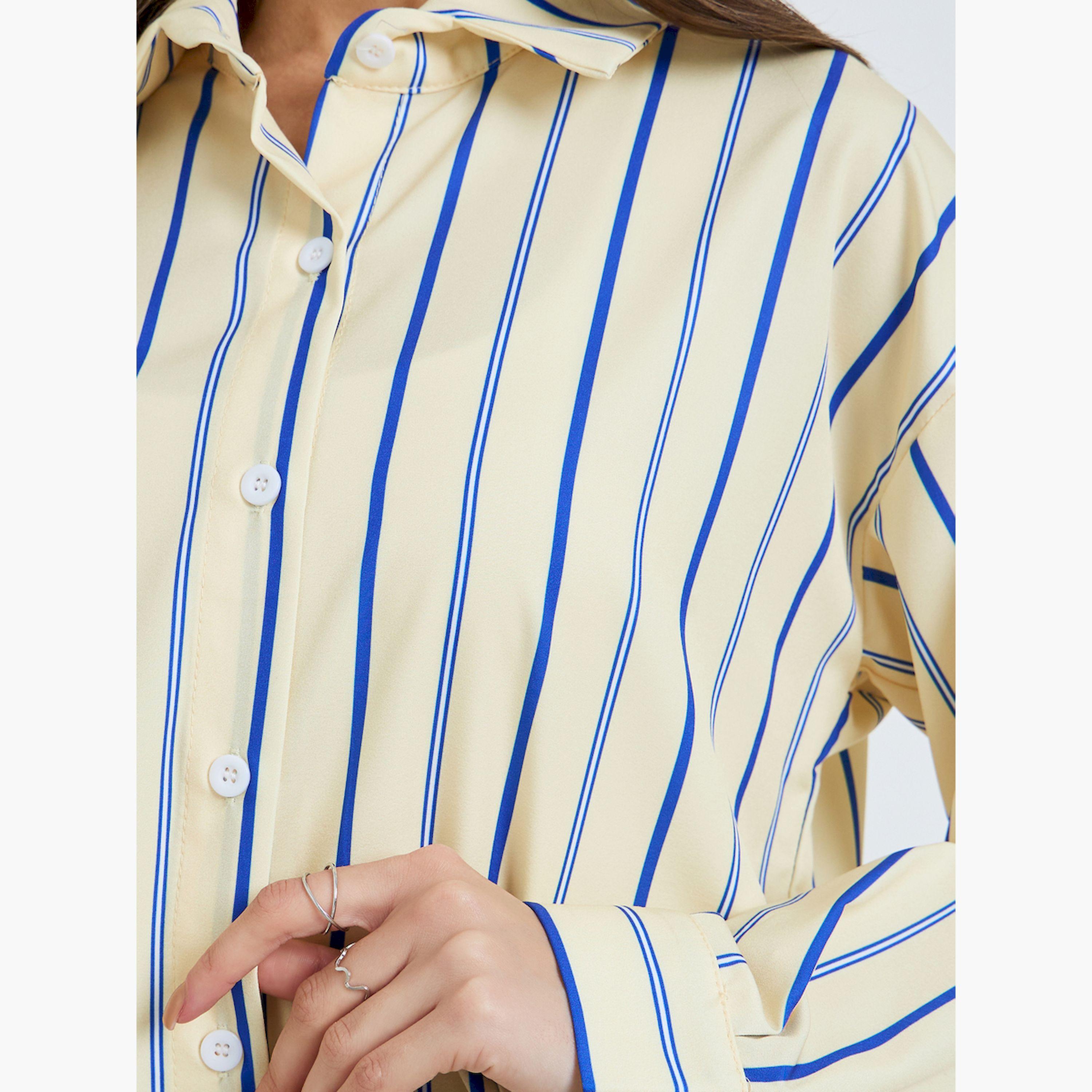 Styli Yellow Striped Oversized Shirt-women-clothing-shirtsandblouses-shirts-image-5