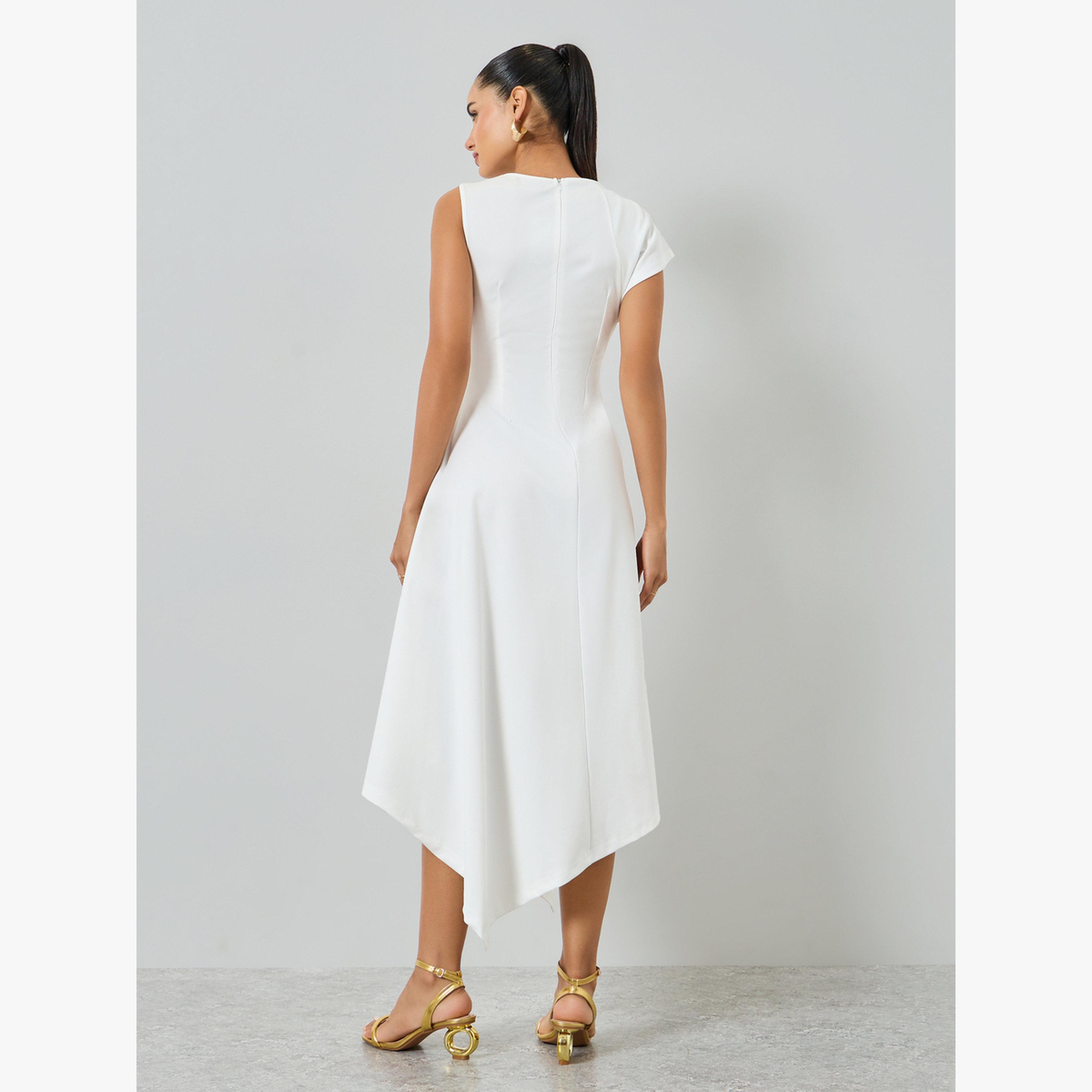 Styli White Asymmetric Hem Midi Dress-women-clothing-dresses-image-4